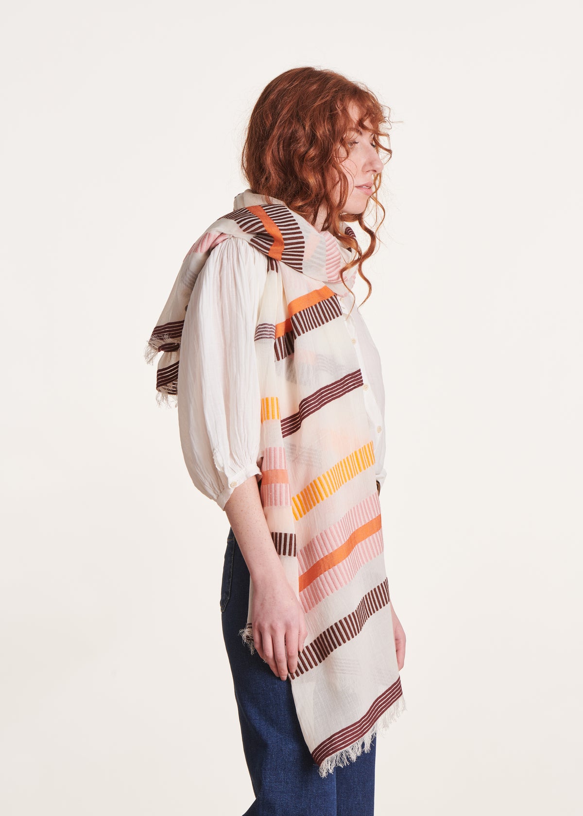 Wide orange striped scarf