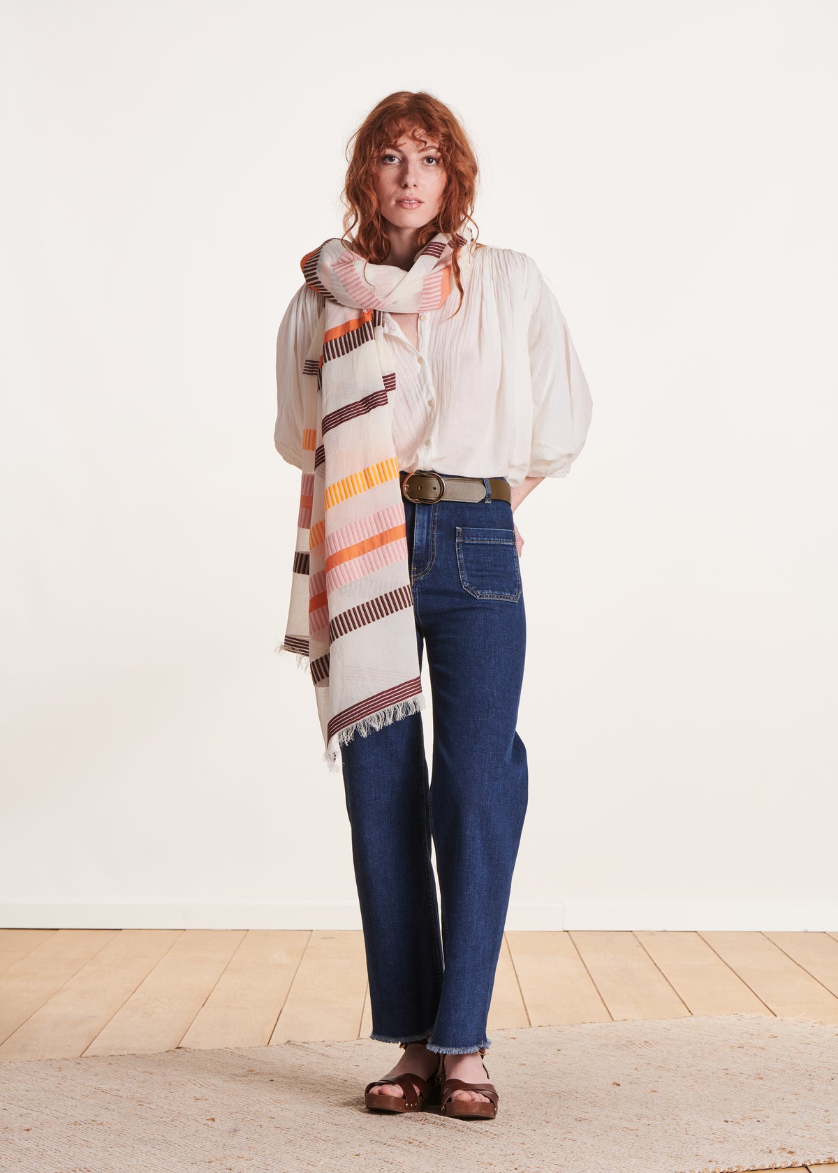Wide orange striped scarf