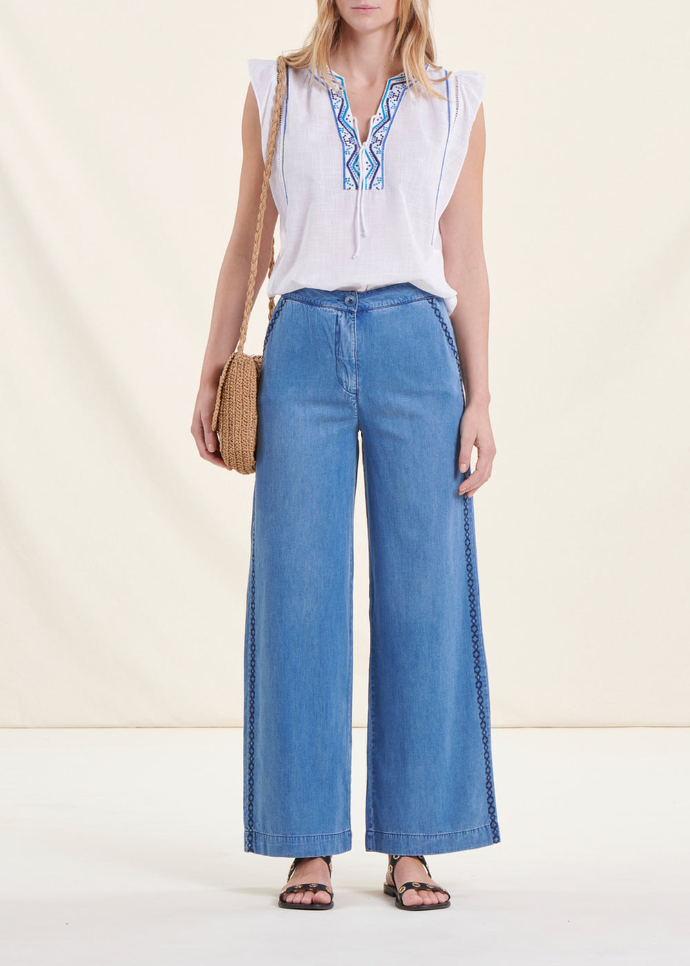 Pantalon fluide bleu en lyocell