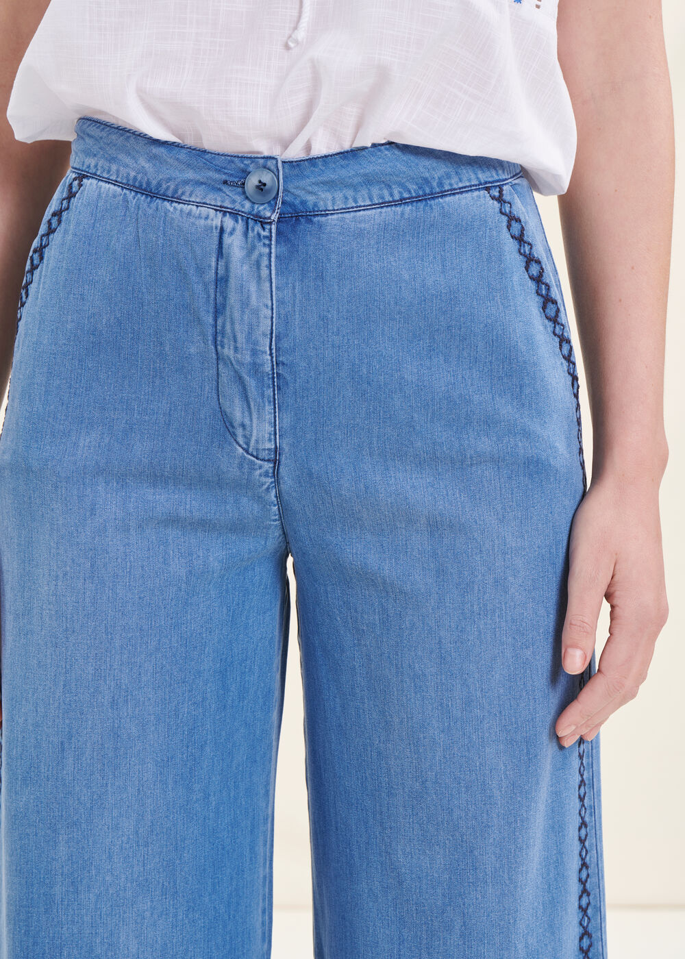 Pantalon fluide bleu en lyocell
