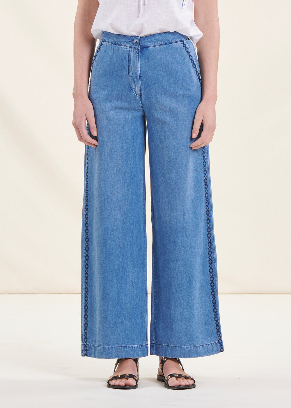 Pantalon fluide bleu en lyocell