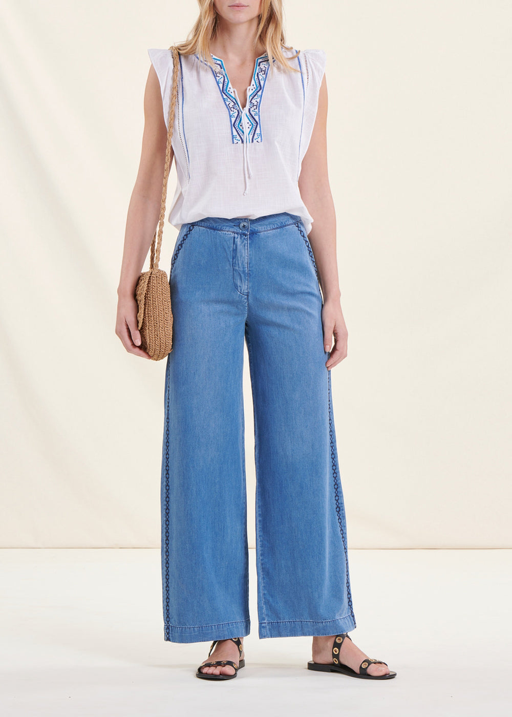 Pantalon fluide bleu en lyocell