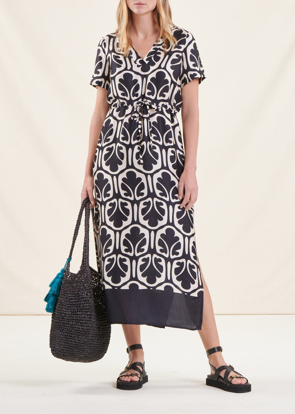 Robe longue et droite en voile à imprimé