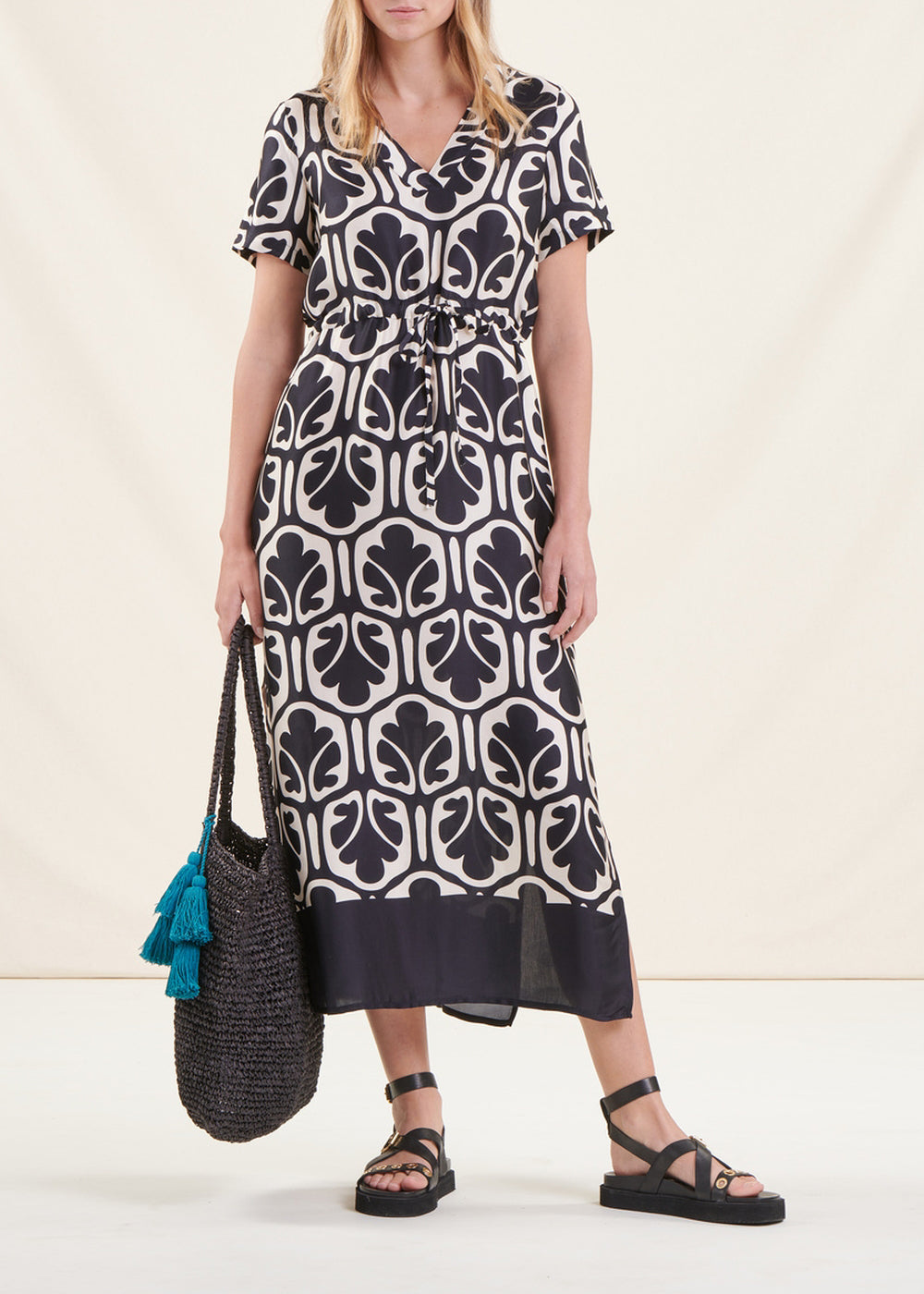 Robe longue et droite en voile à imprimé