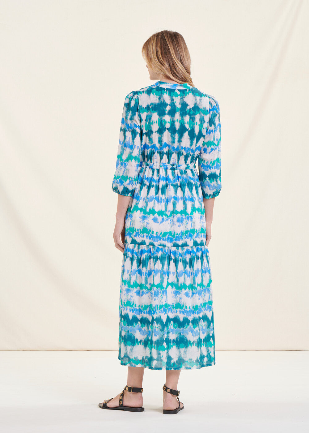 Langes blaues Bohème-Kleid aus Tie & Dye-Baumwolle