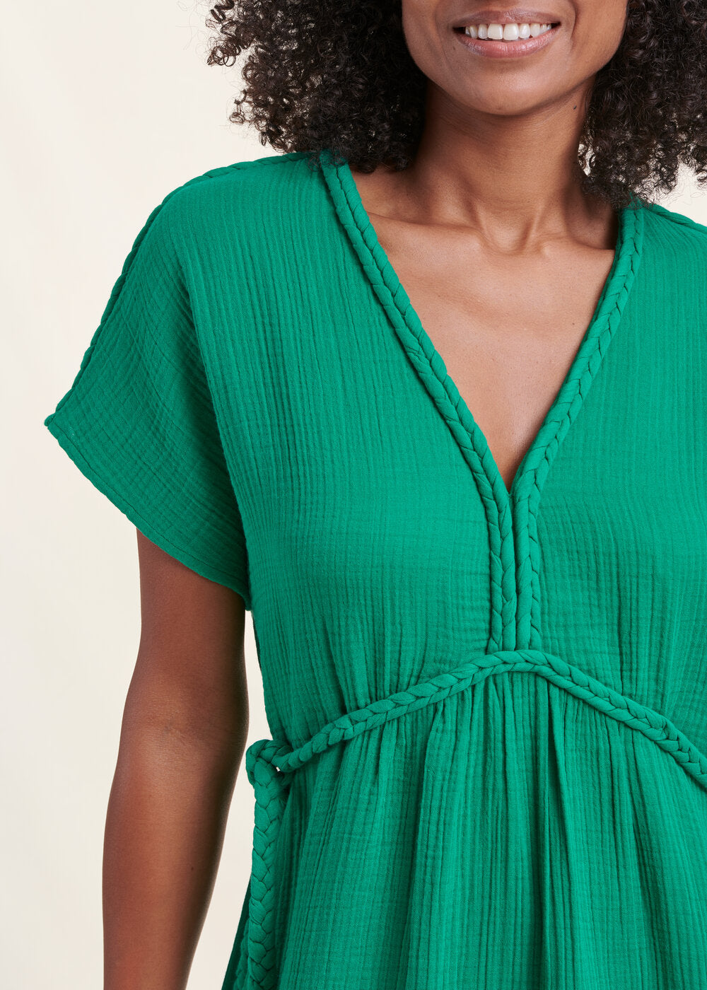 Robe longue verte en gaze de coton biologique