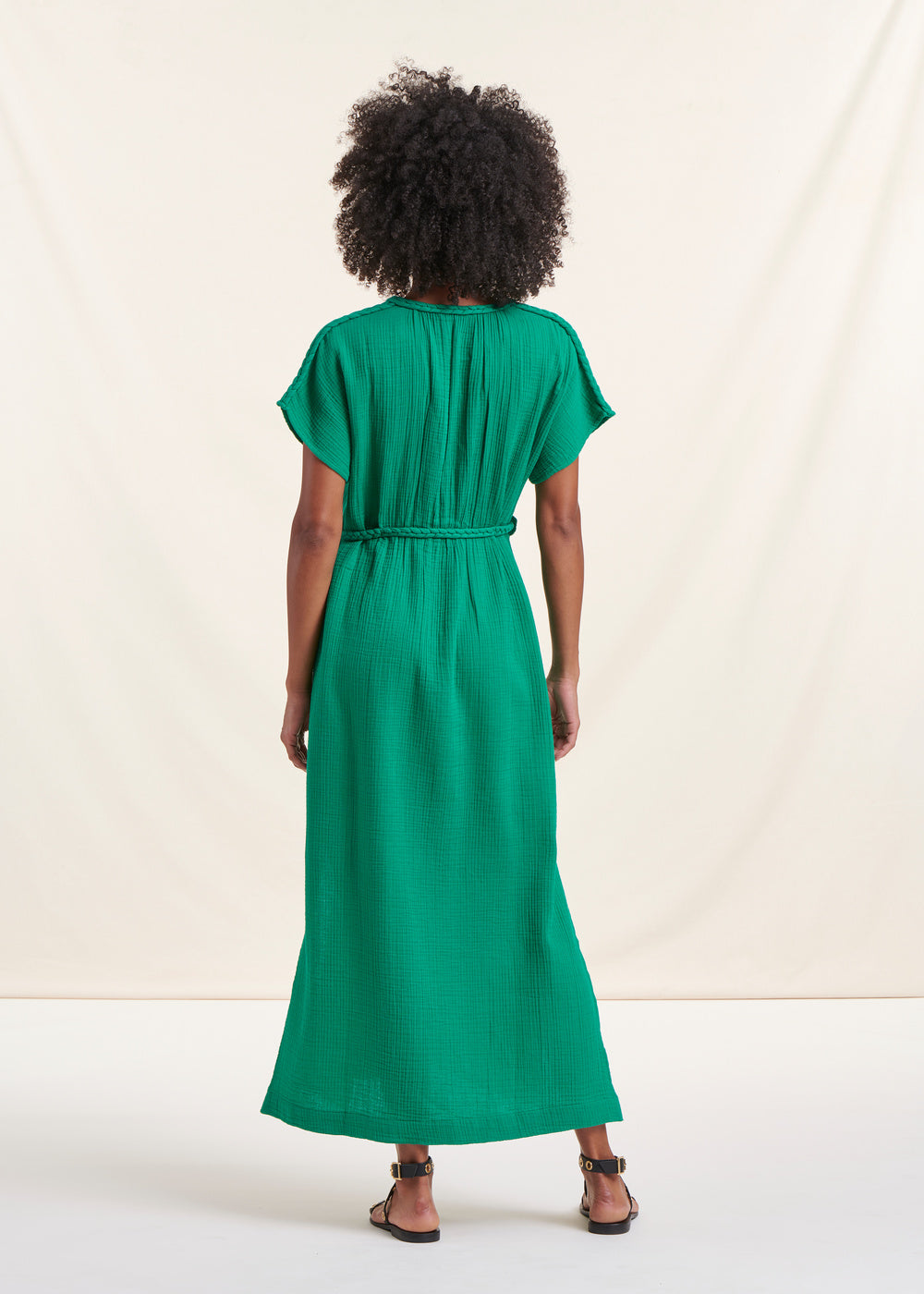 Robe longue verte en gaze de coton biologique