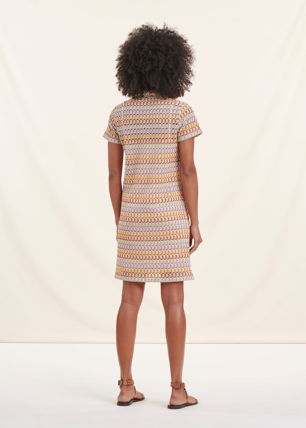 Kurzes Häkelkleid mehrfarbig Terracotta