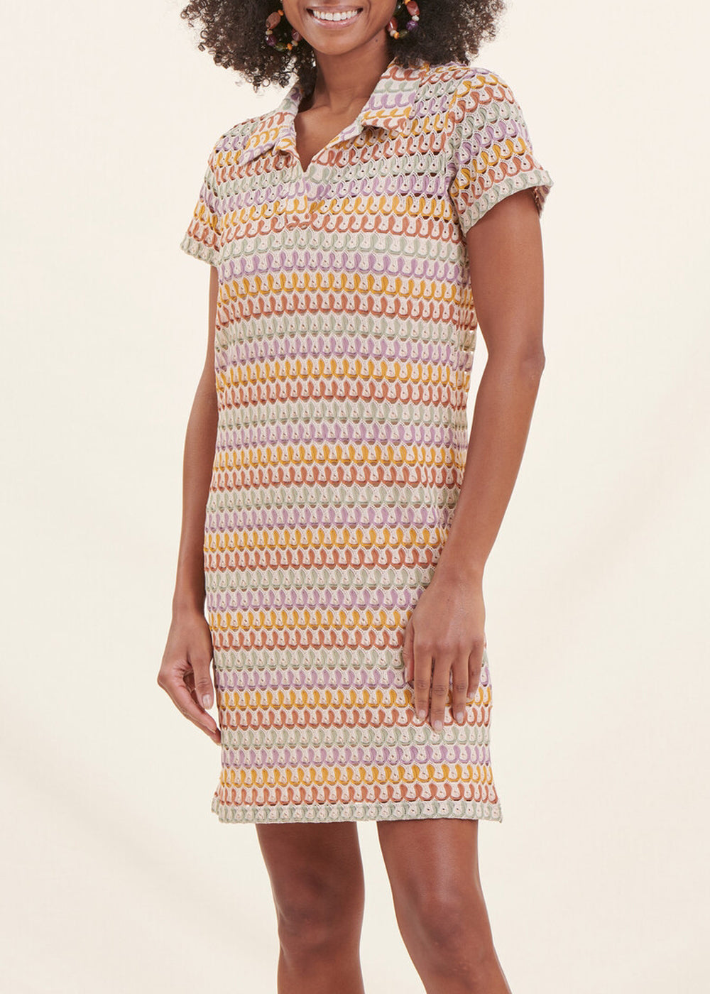 Kurzes Häkelkleid mehrfarbig Terracotta