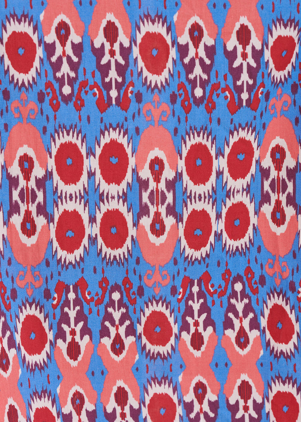 Long blue and pink printed dress in organic cotton