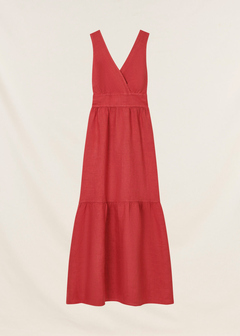 Long coral sleeveless linen dress