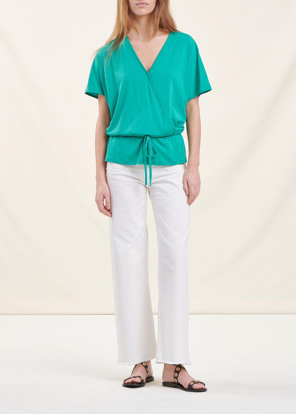 T-shirt blousant vert menthe en lyocell manches courtes