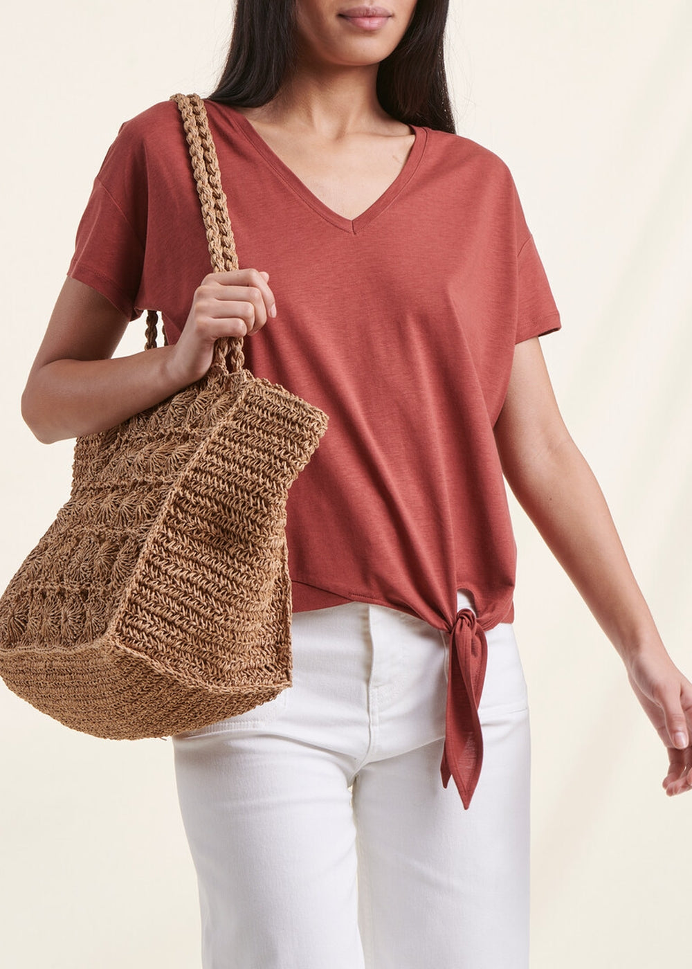 Terracotta-T-Shirt aus Lyocell mit kurzen Ärmeln