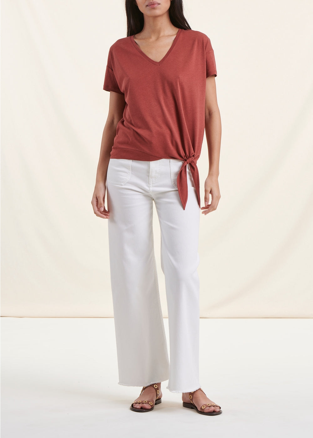 Terracotta-T-Shirt aus Lyocell mit kurzen Ärmeln