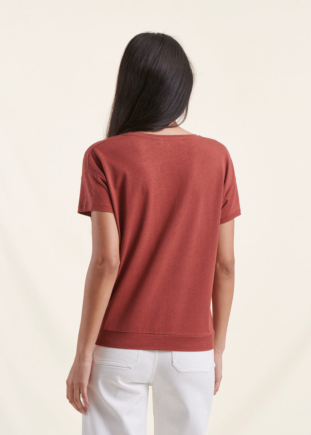 Terracotta-T-Shirt aus Lyocell mit kurzen Ärmeln
