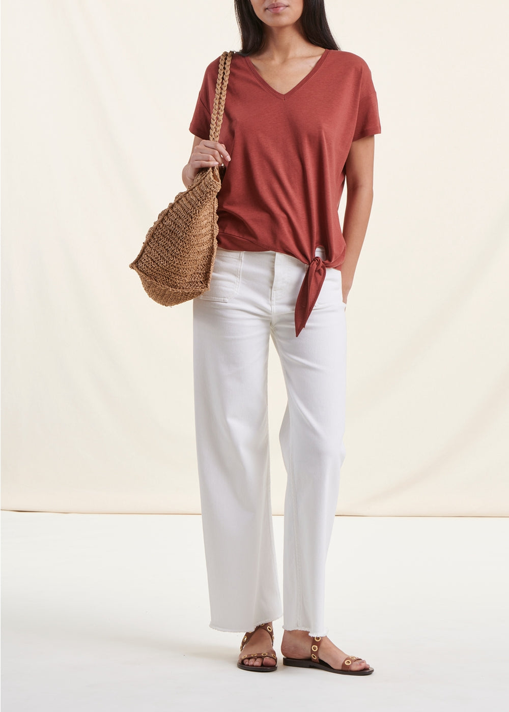 Terracotta-T-Shirt aus Lyocell mit kurzen Ärmeln