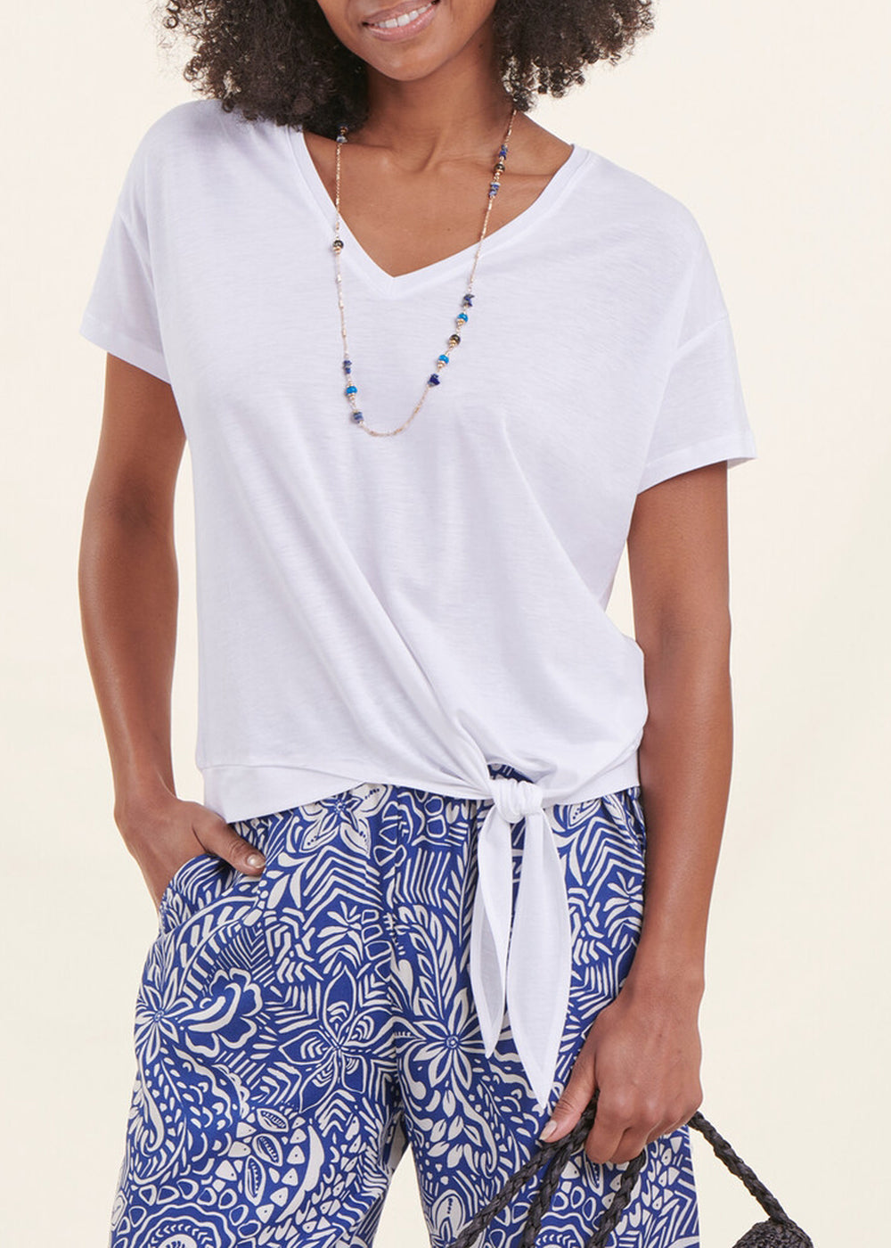 T-shirt bianca a maniche corte in Lyocell