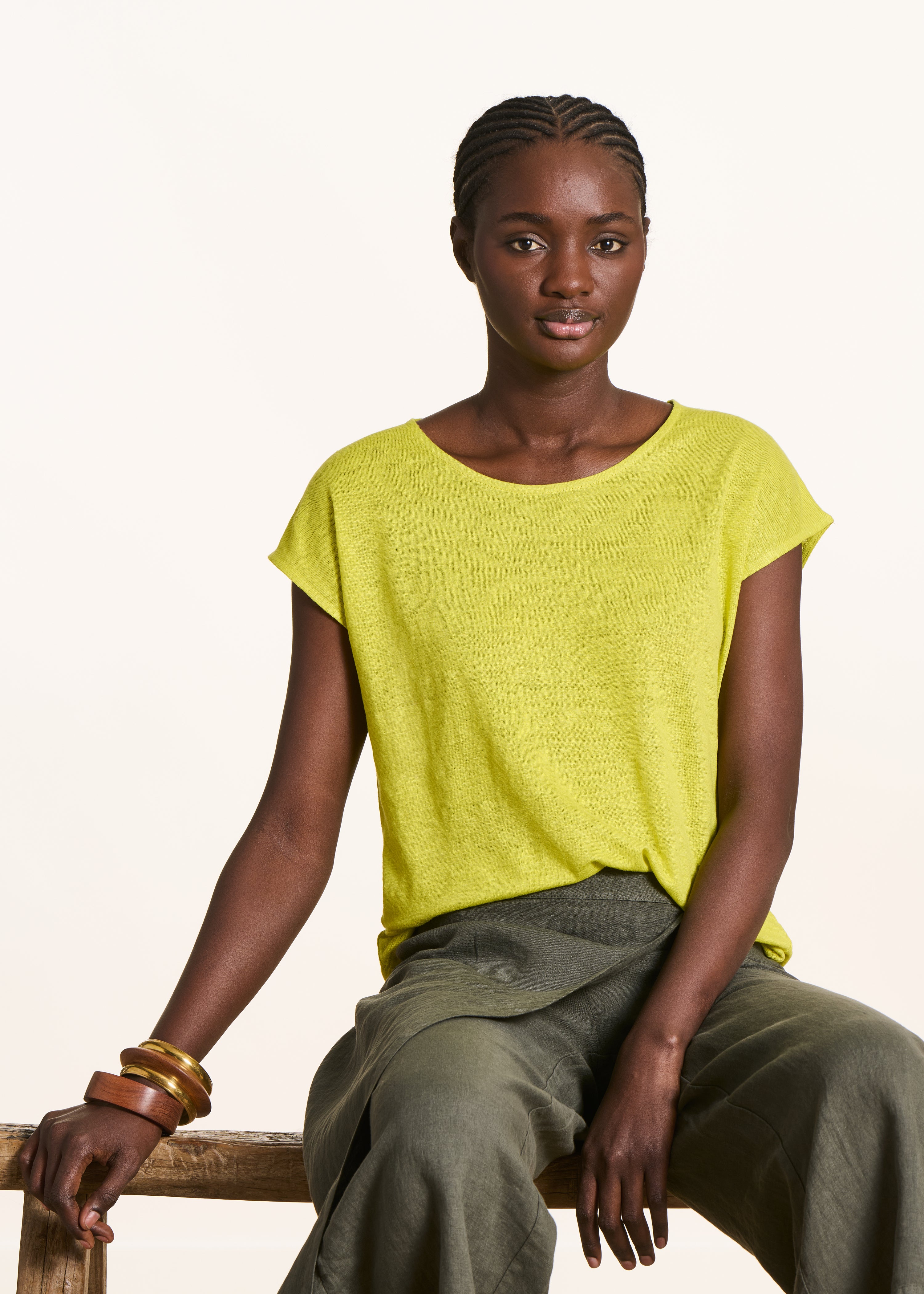 T-shirt droit en jersey lin vert anis