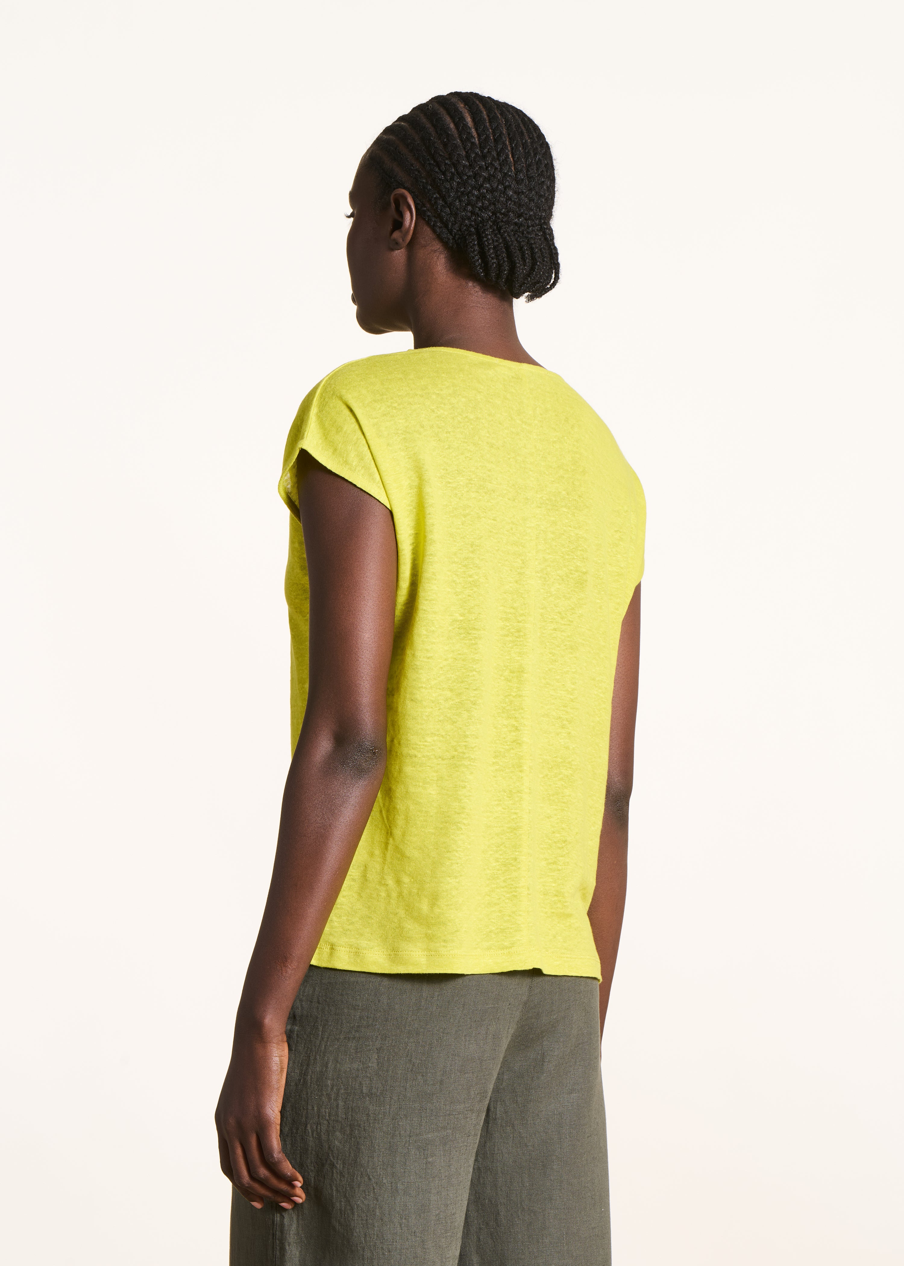 T-shirt droit en jersey lin vert anis