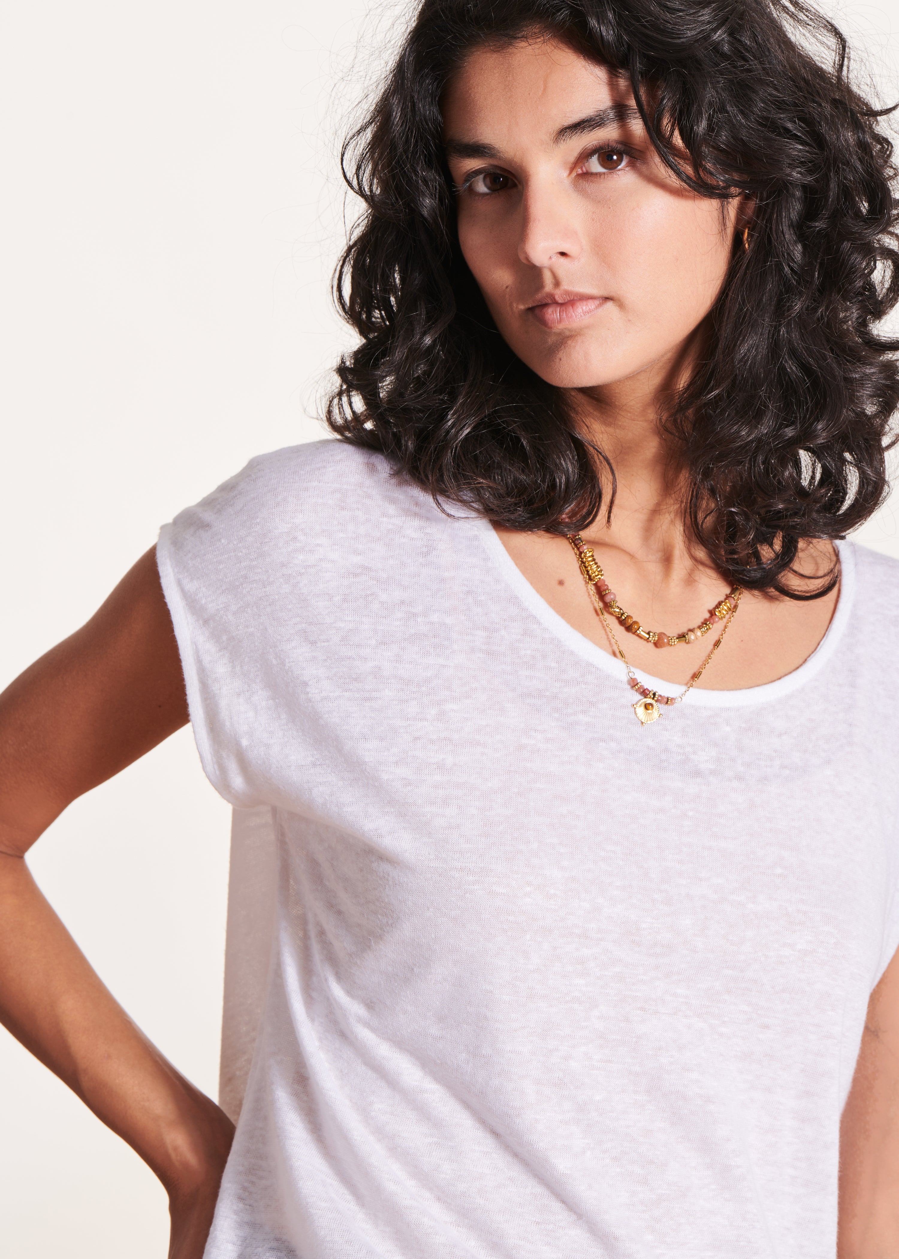 Camiseta blanco de lino manga corta