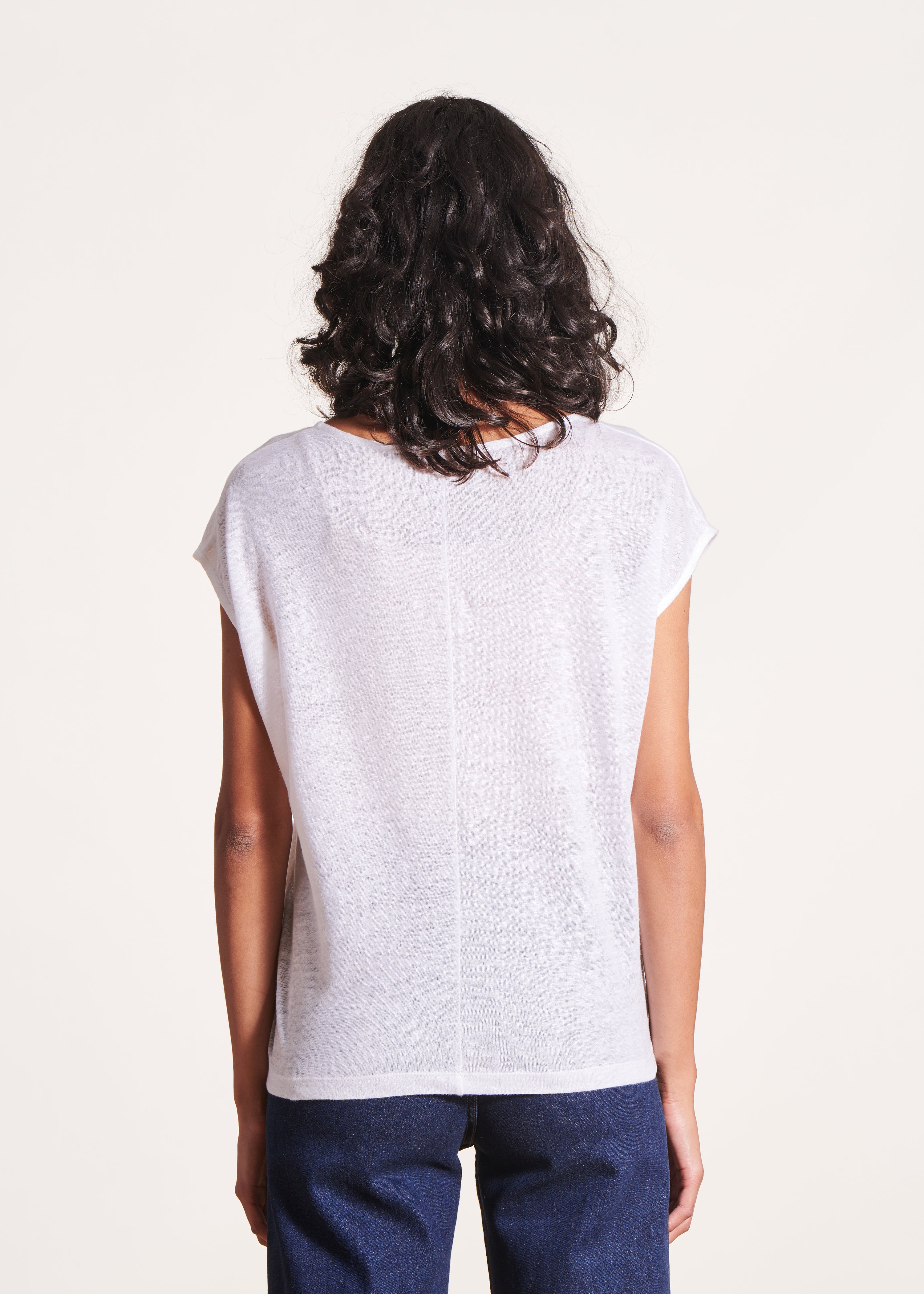 Camiseta blanco de lino manga corta