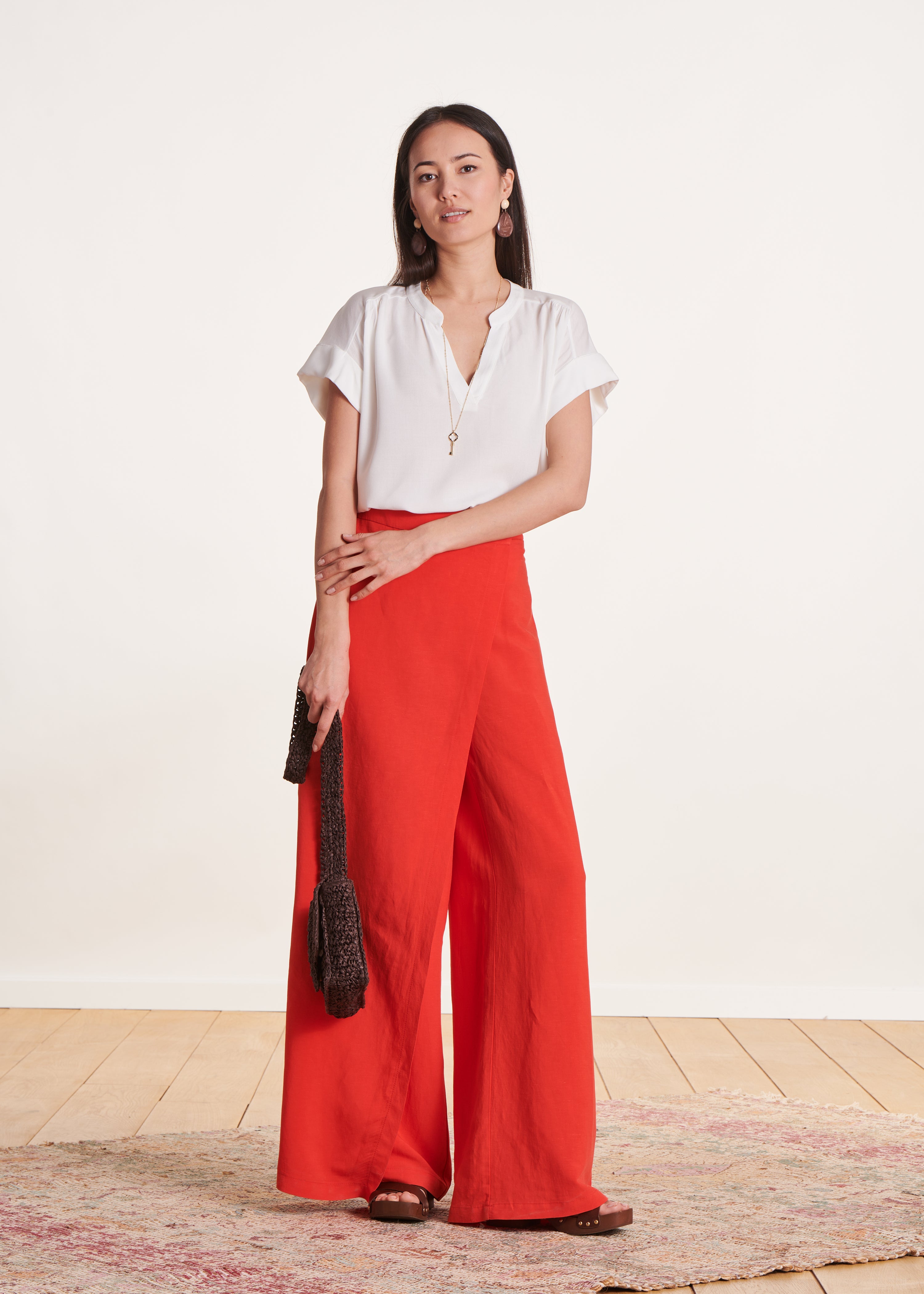 Top bi-matière écru manches courtes