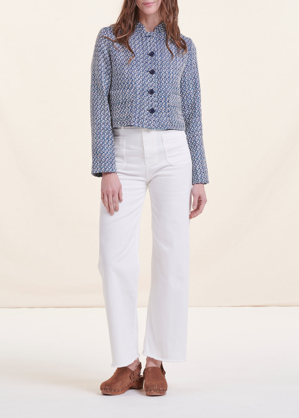 Veste bleue courte en tweed