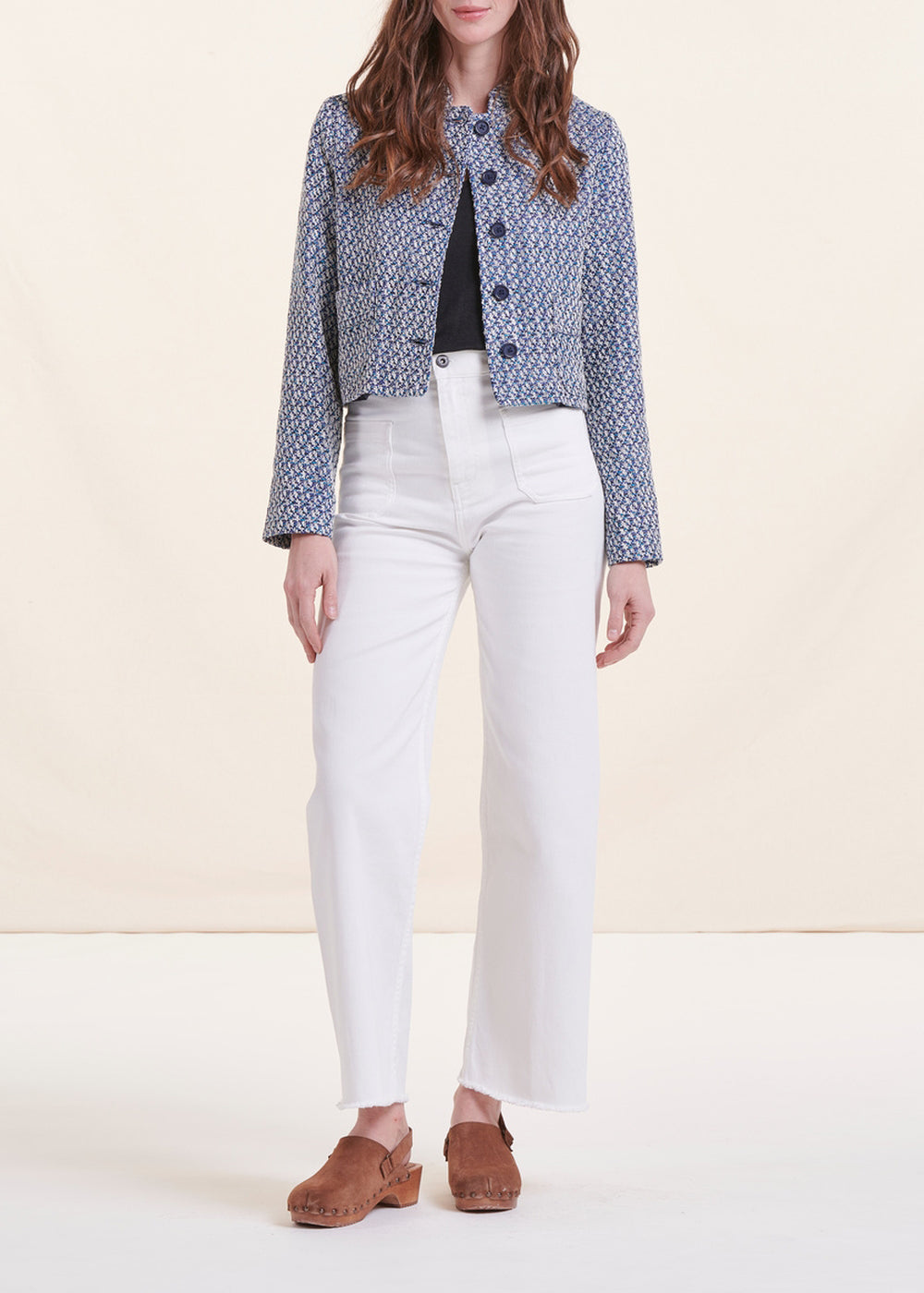 Veste bleue courte en tweed