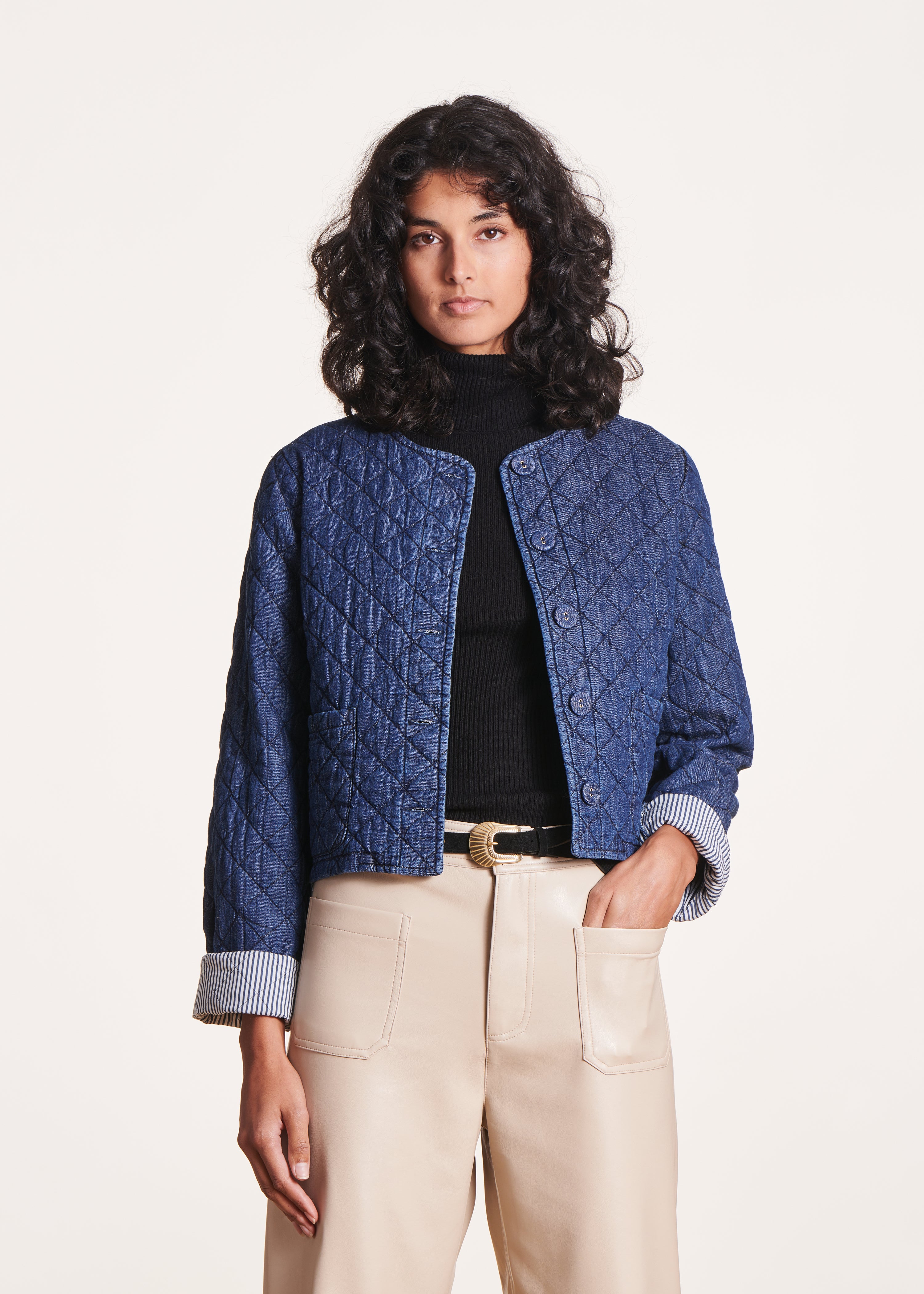 Veste courte en denim matelassé La Fée Maraboutée