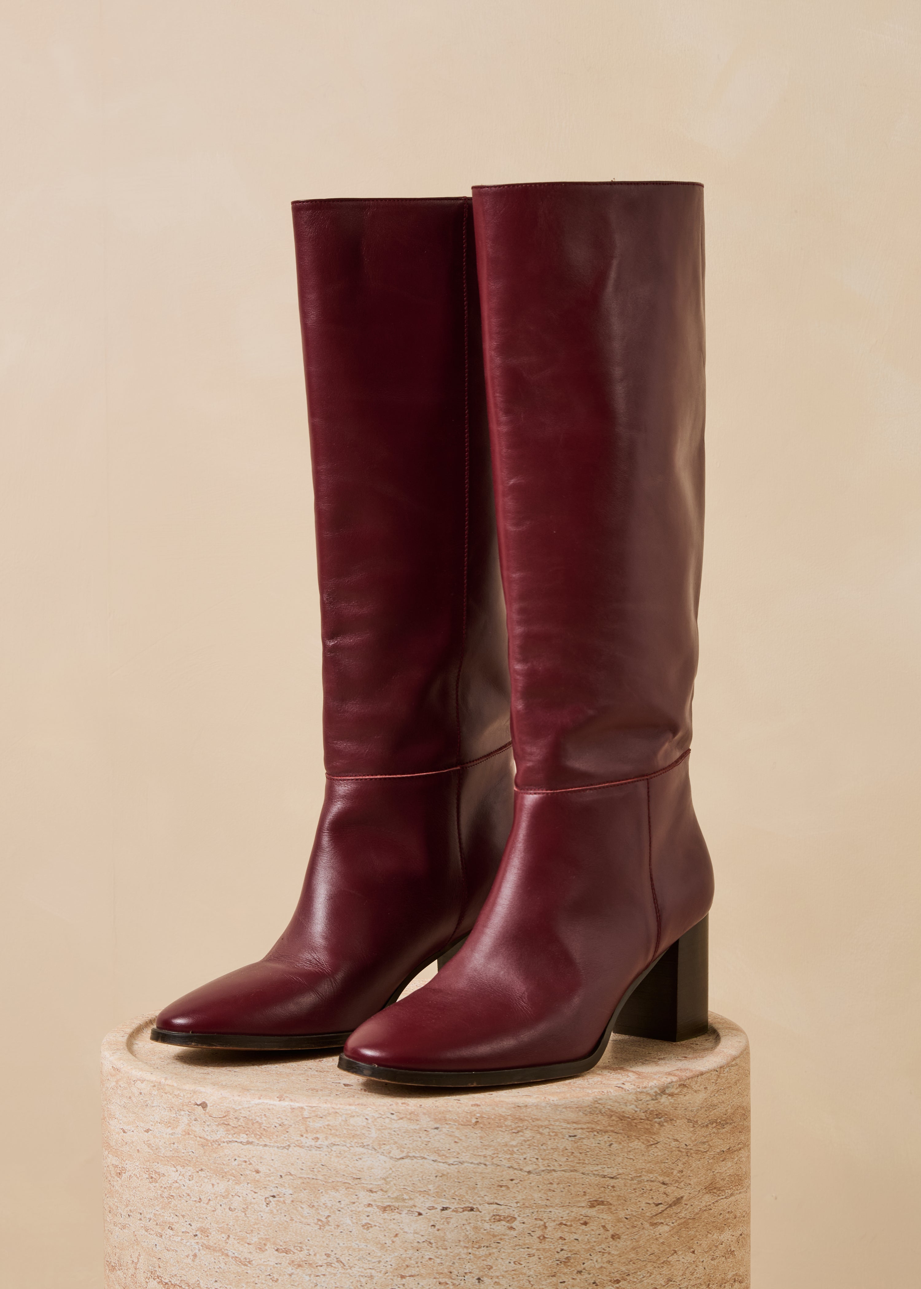 Bordeauxfarbene Stiefel mit Absätzen