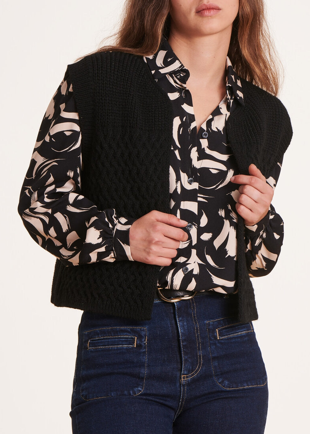 black sleeveless ribbed cardigan