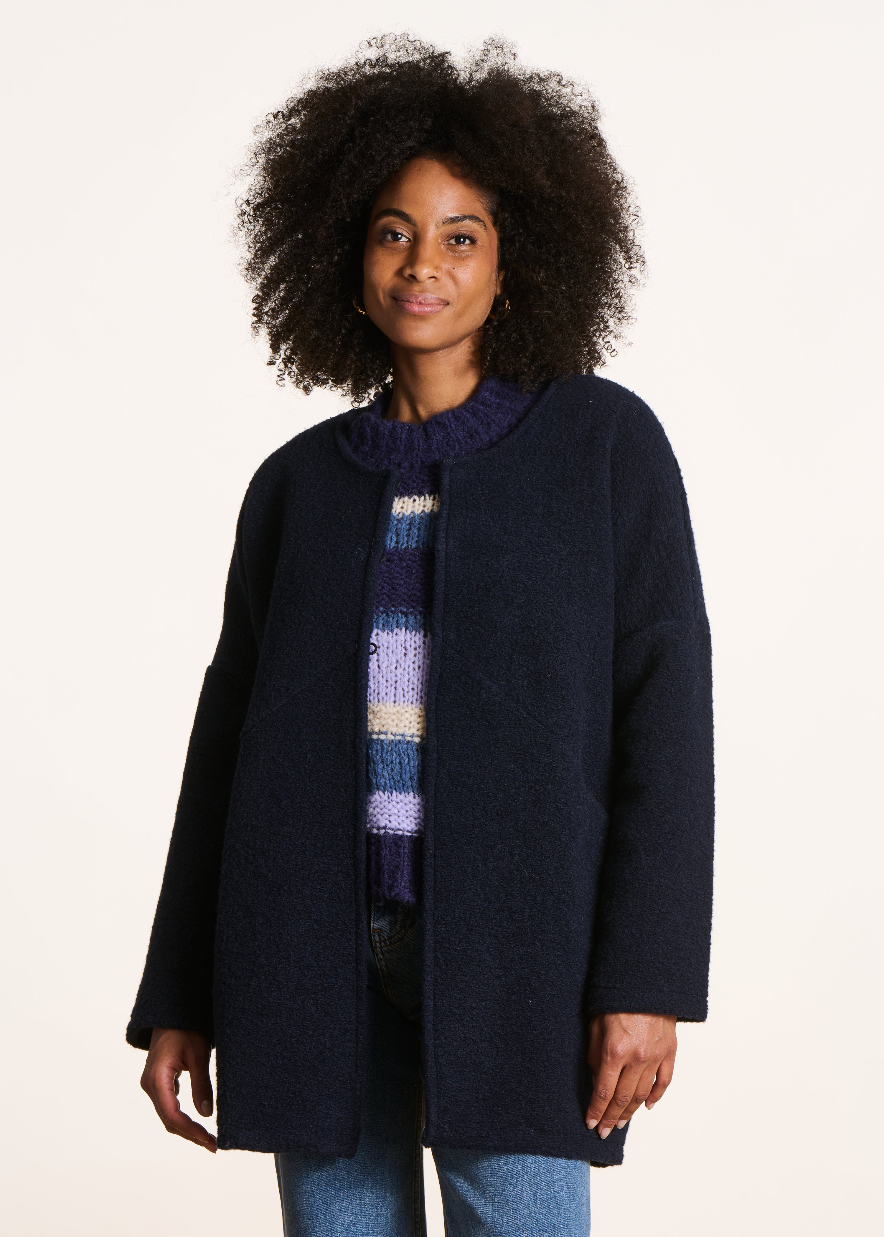Manteau mi-saison bleu marine en laine