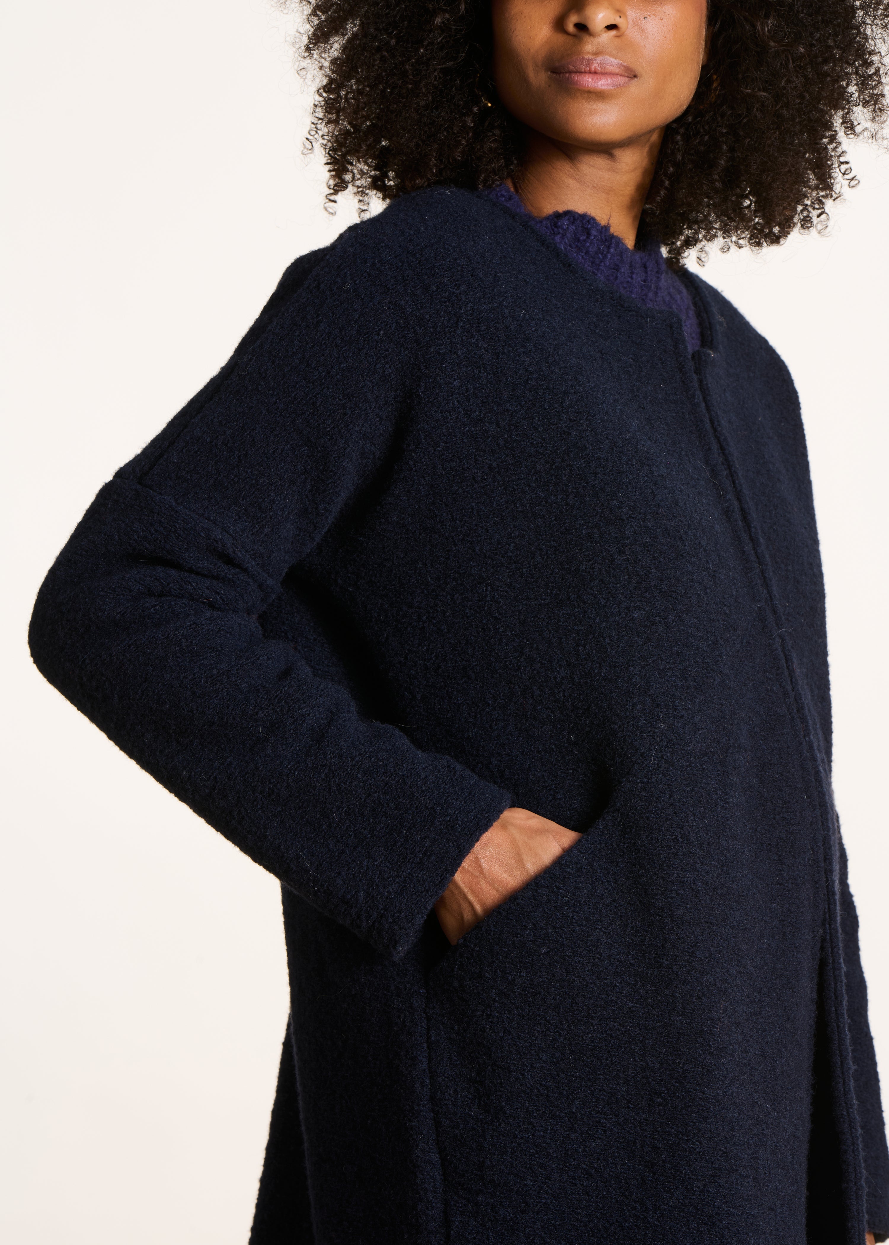 Manteau mi-saison bleu marine en laine