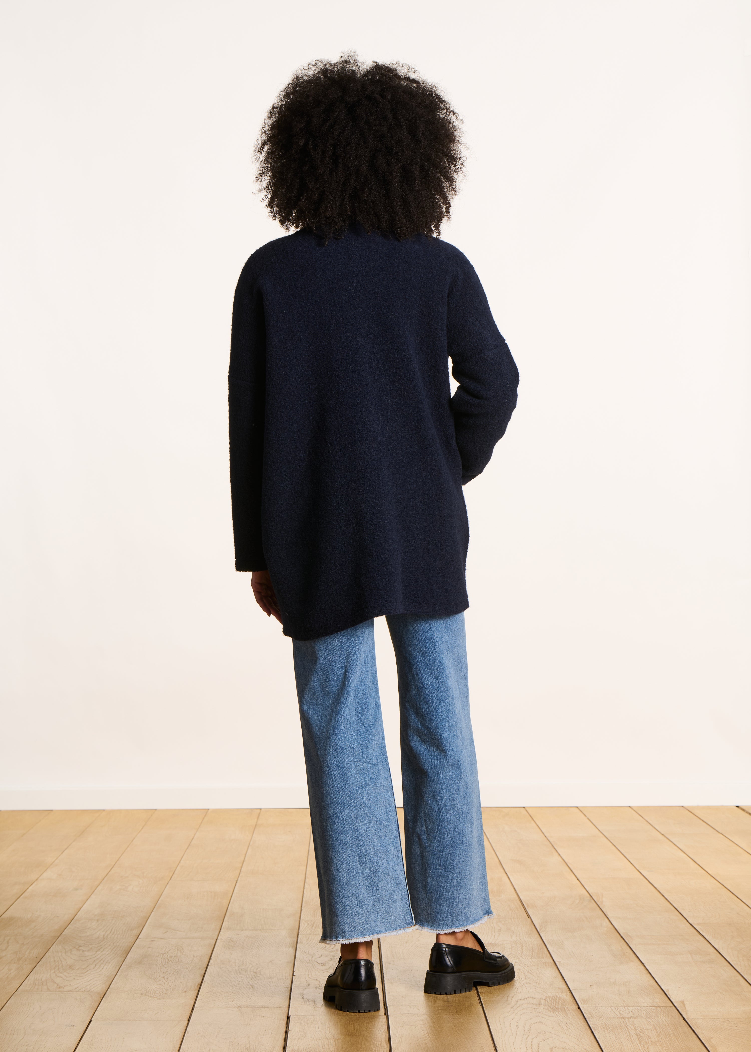 Manteau mi-saison bleu marine en laine