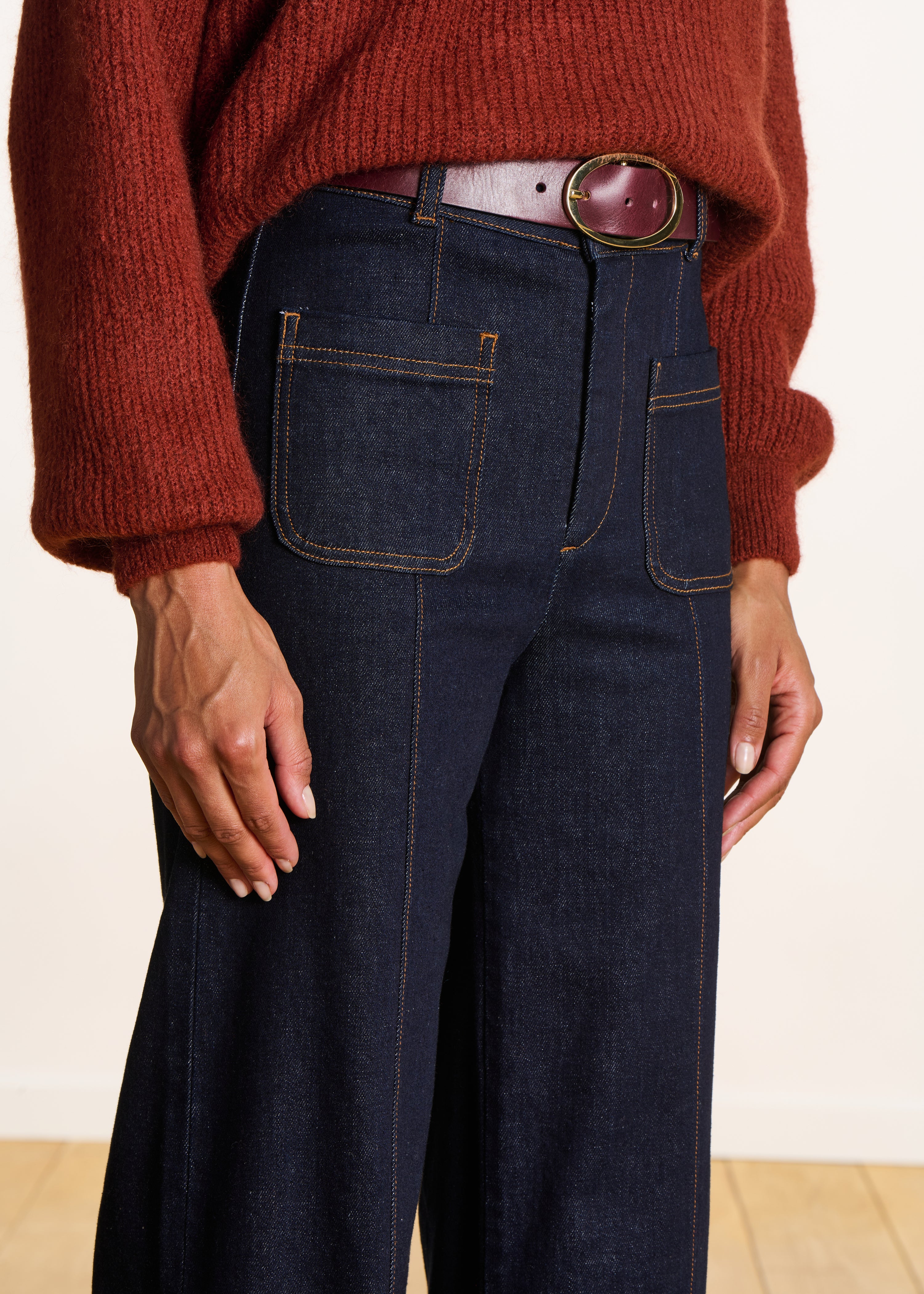 Jean large brut taille haute en coton biologique