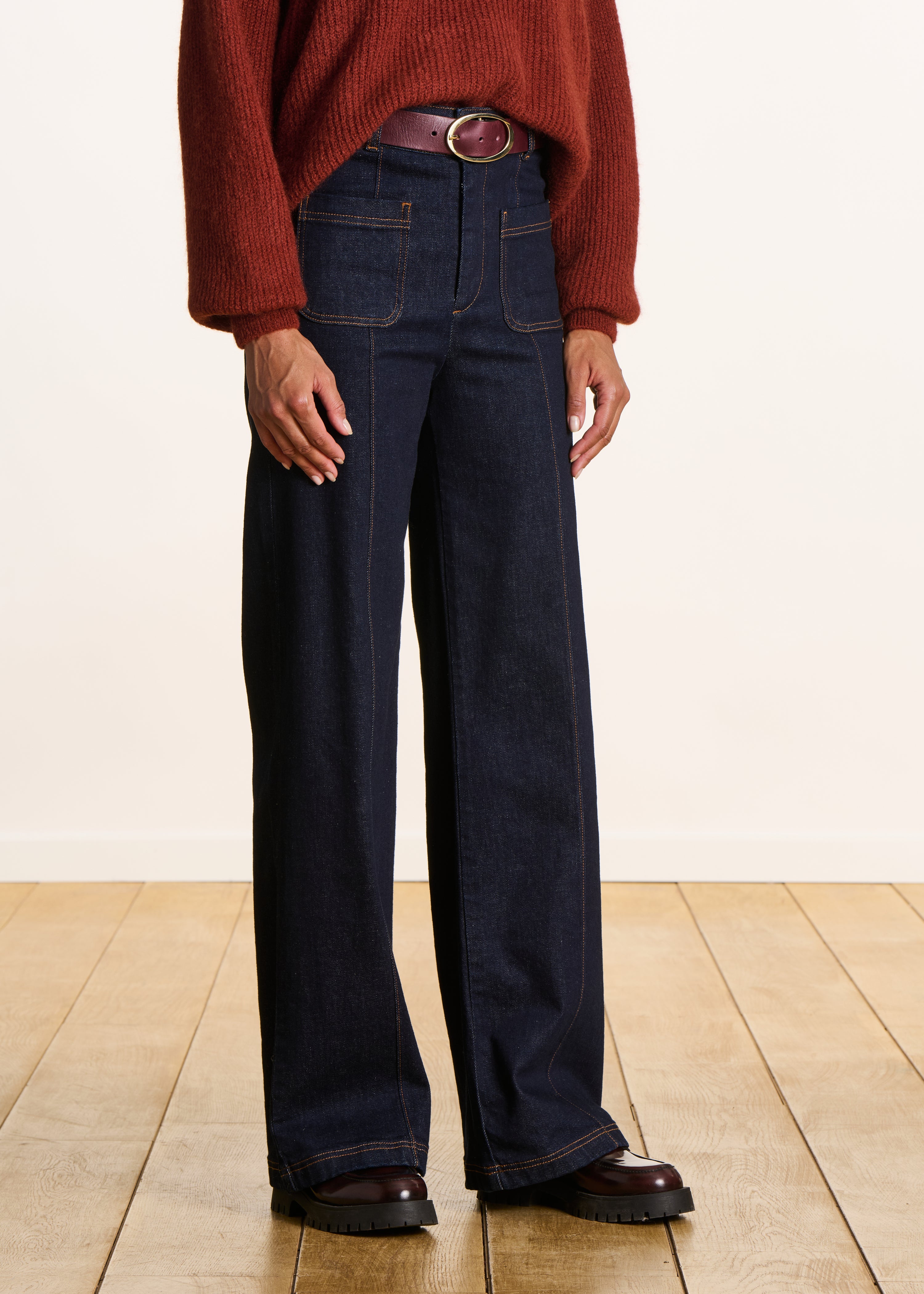 Jean large brut taille haute en coton biologique