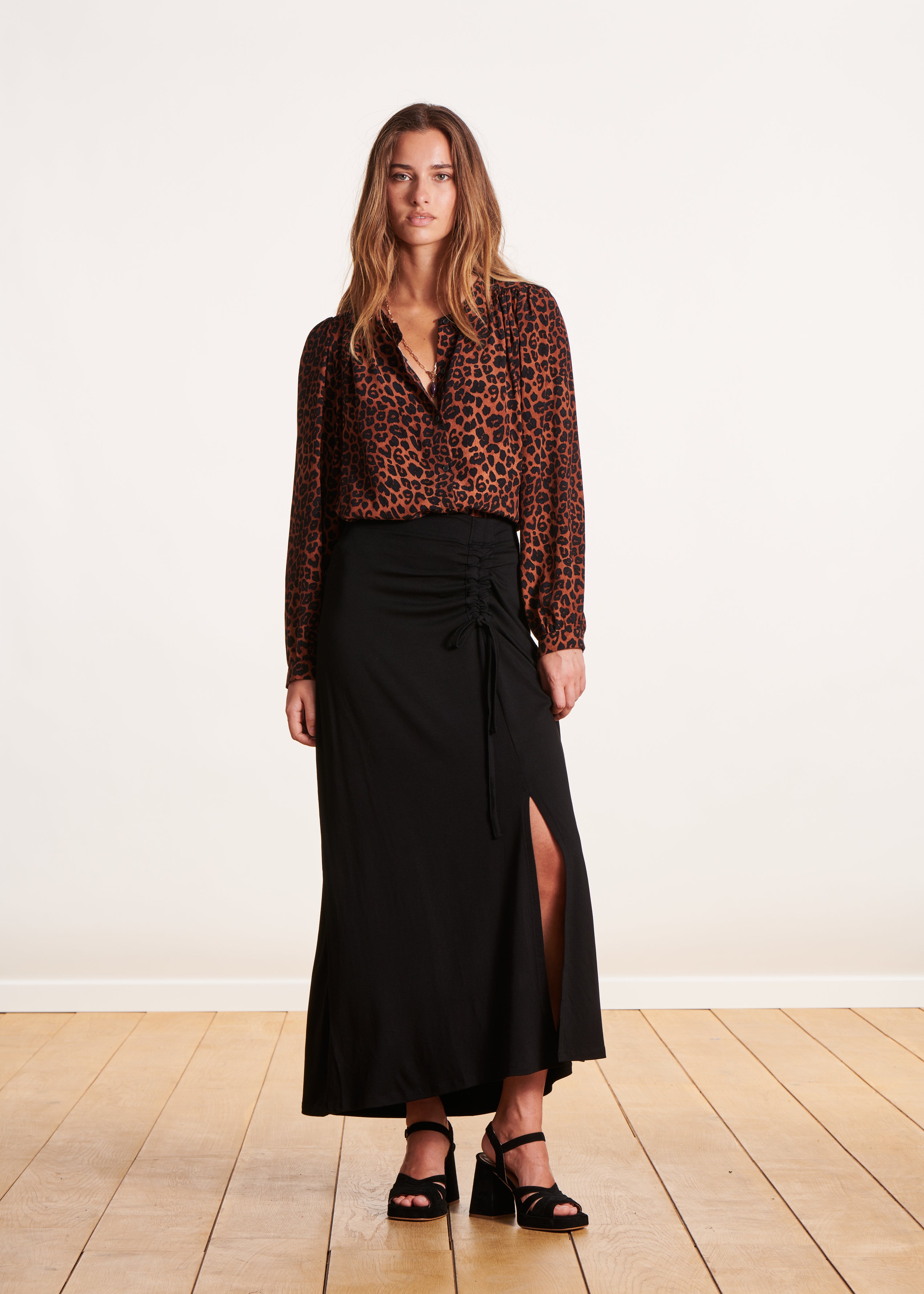 Leopard print jersey fashion skirt