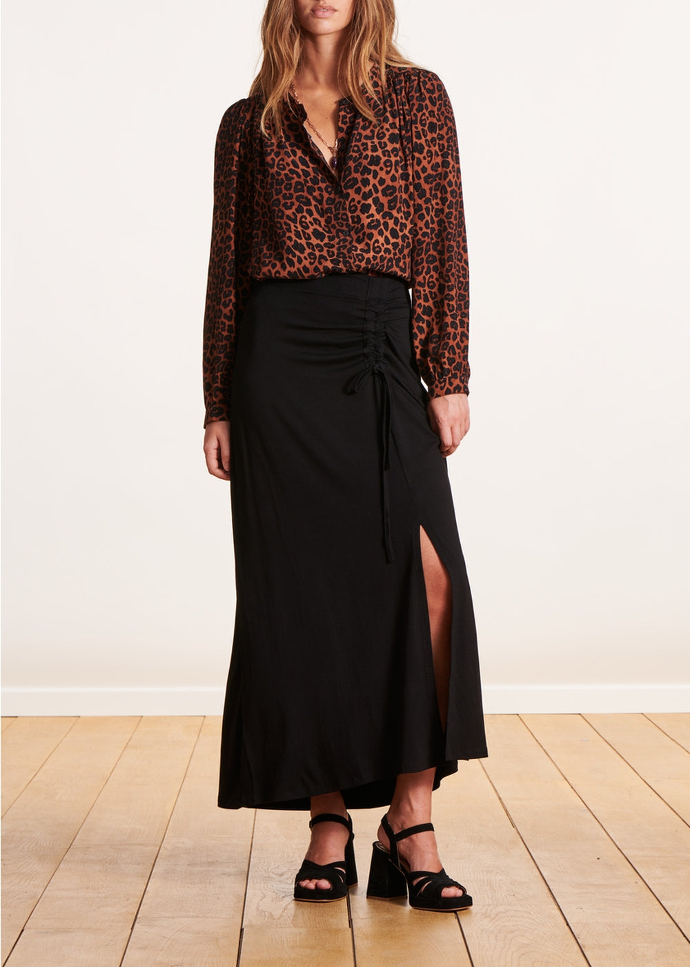 Black jersey midi skirt