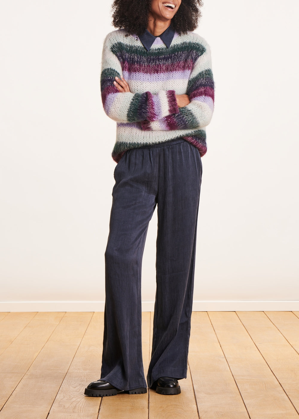 Pantalon large fluide bleu foncé