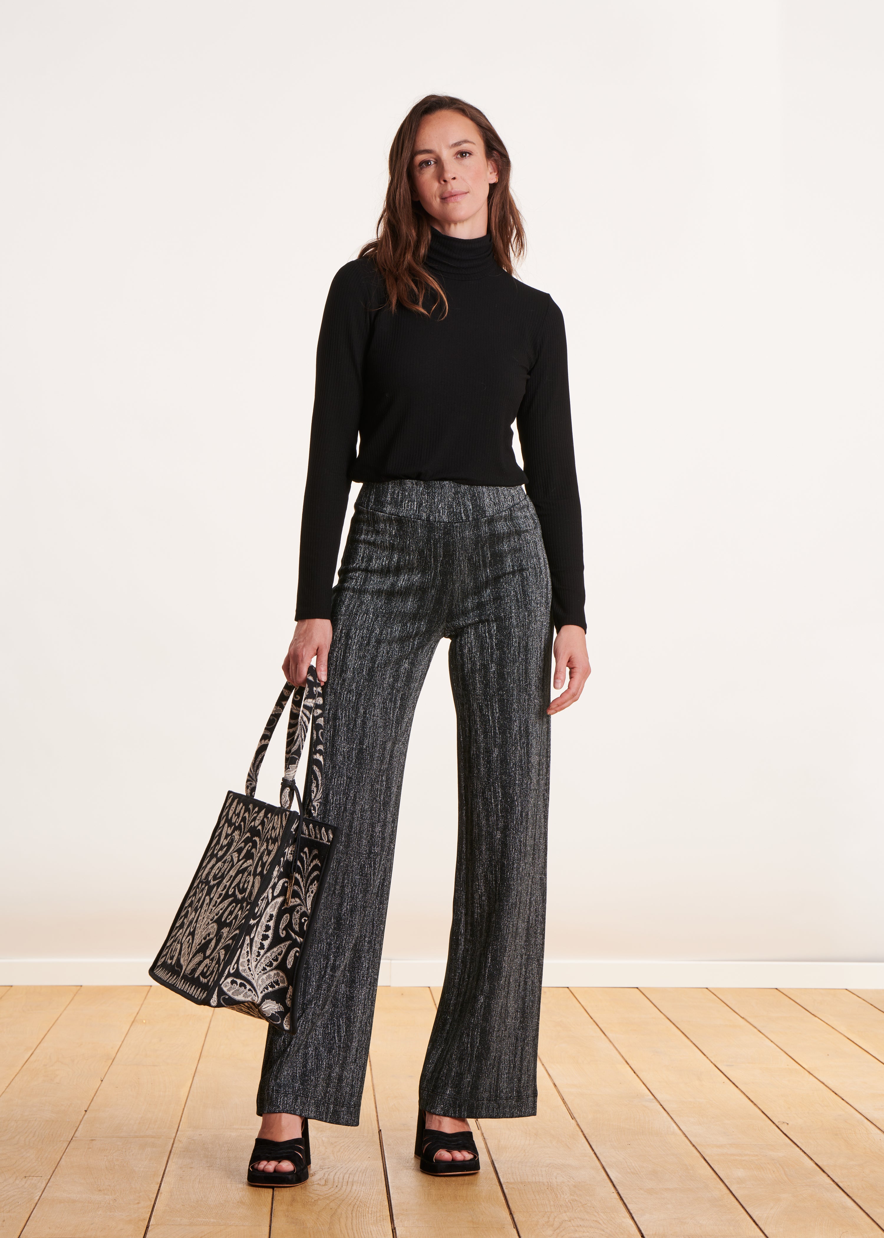 Pantalon large gris en jersey irisé La Fée Maraboutée