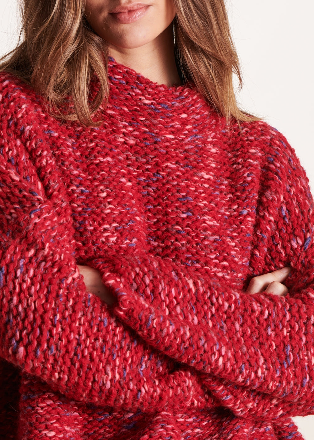 Pull oversize rouge à manches longues maille fantaisie