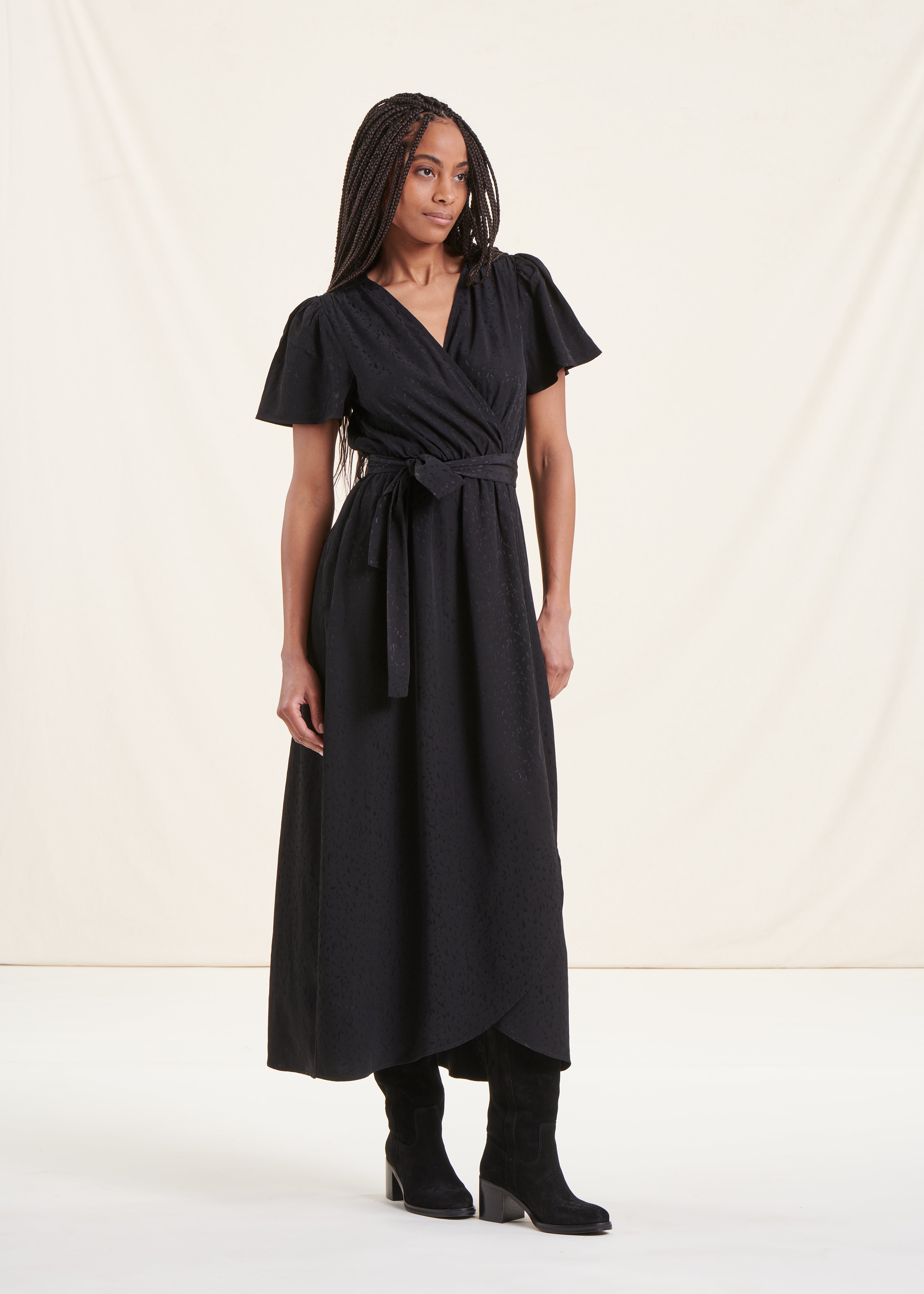 Robe Noir Robe Imprimée Manche Longue Boheme Chic Robe Longue