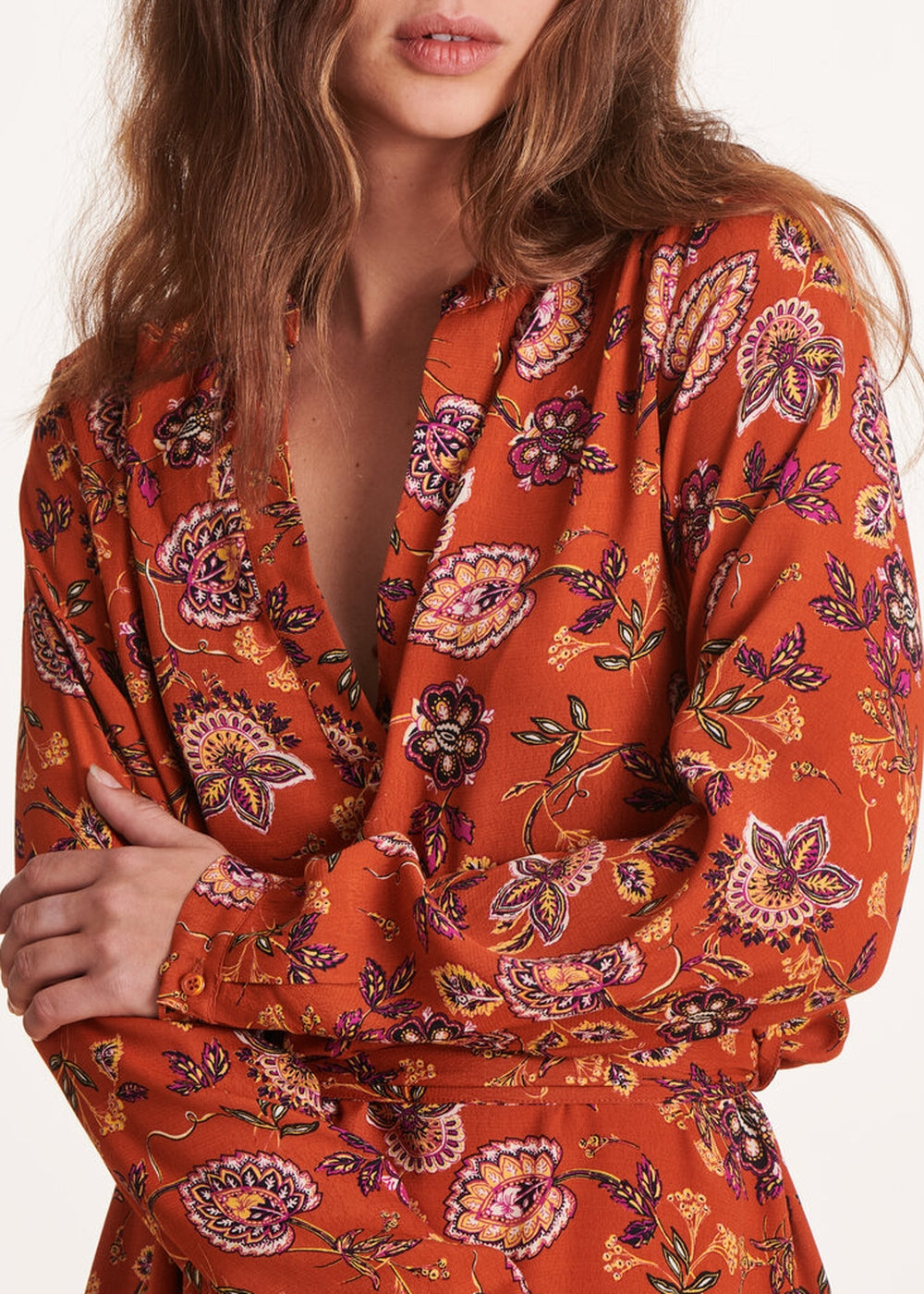 Oranje korte jurk met bloemenprint