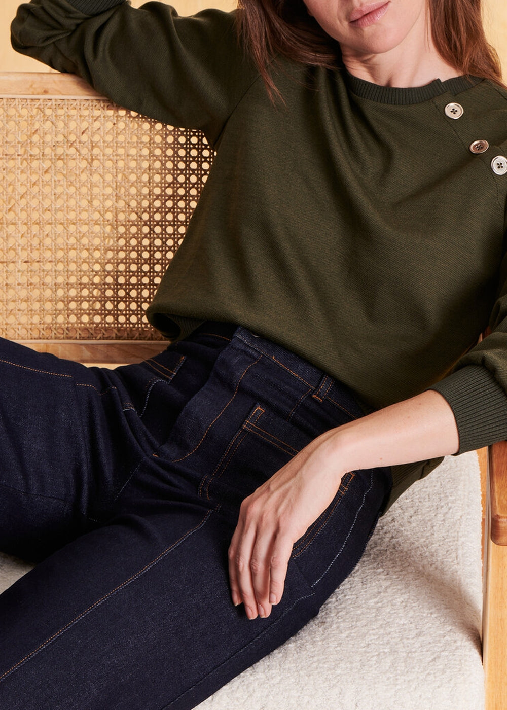 Sweatshirt kaki manches longues