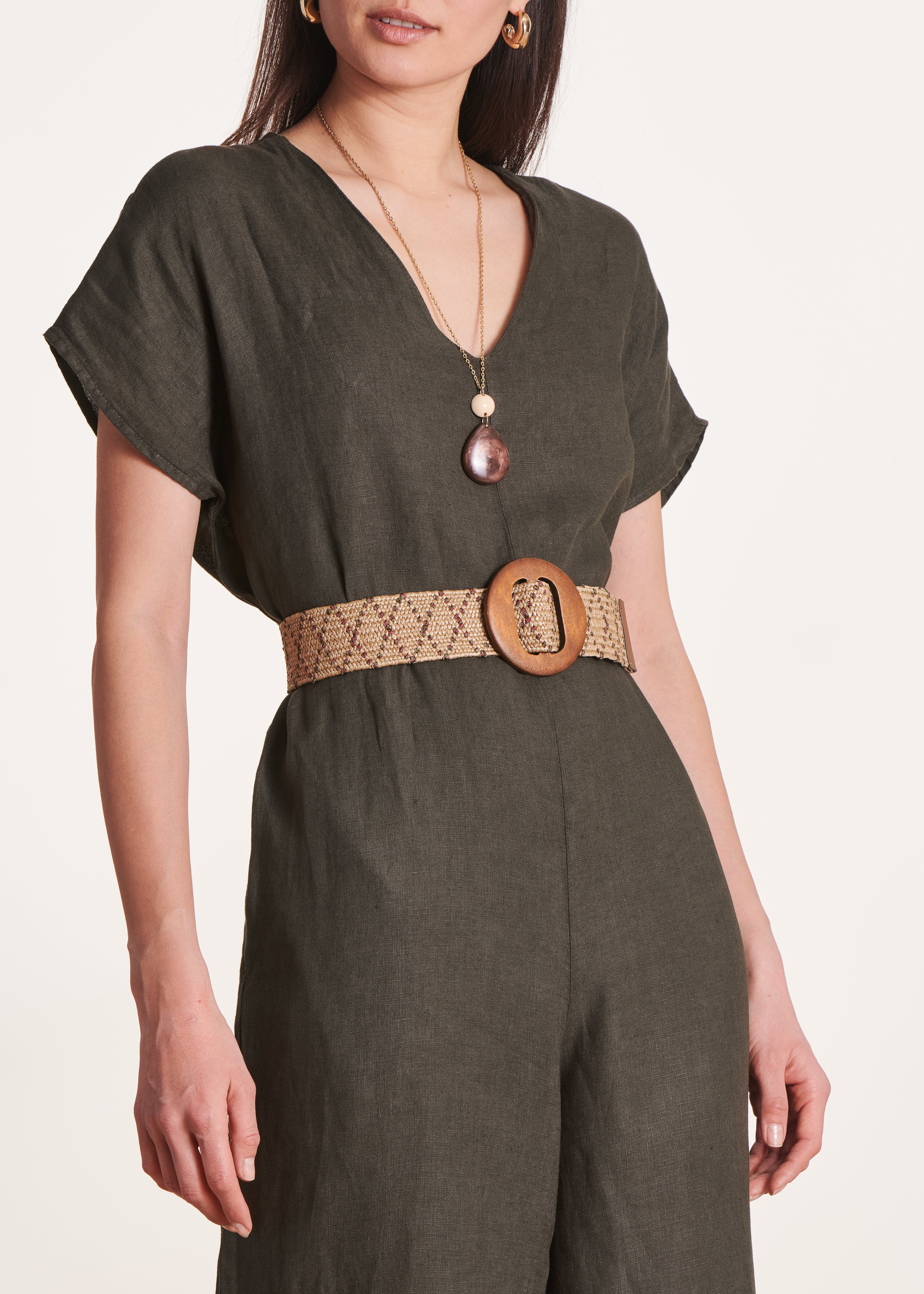 Ceinture élastique marron avec large boucle en bois La Fée