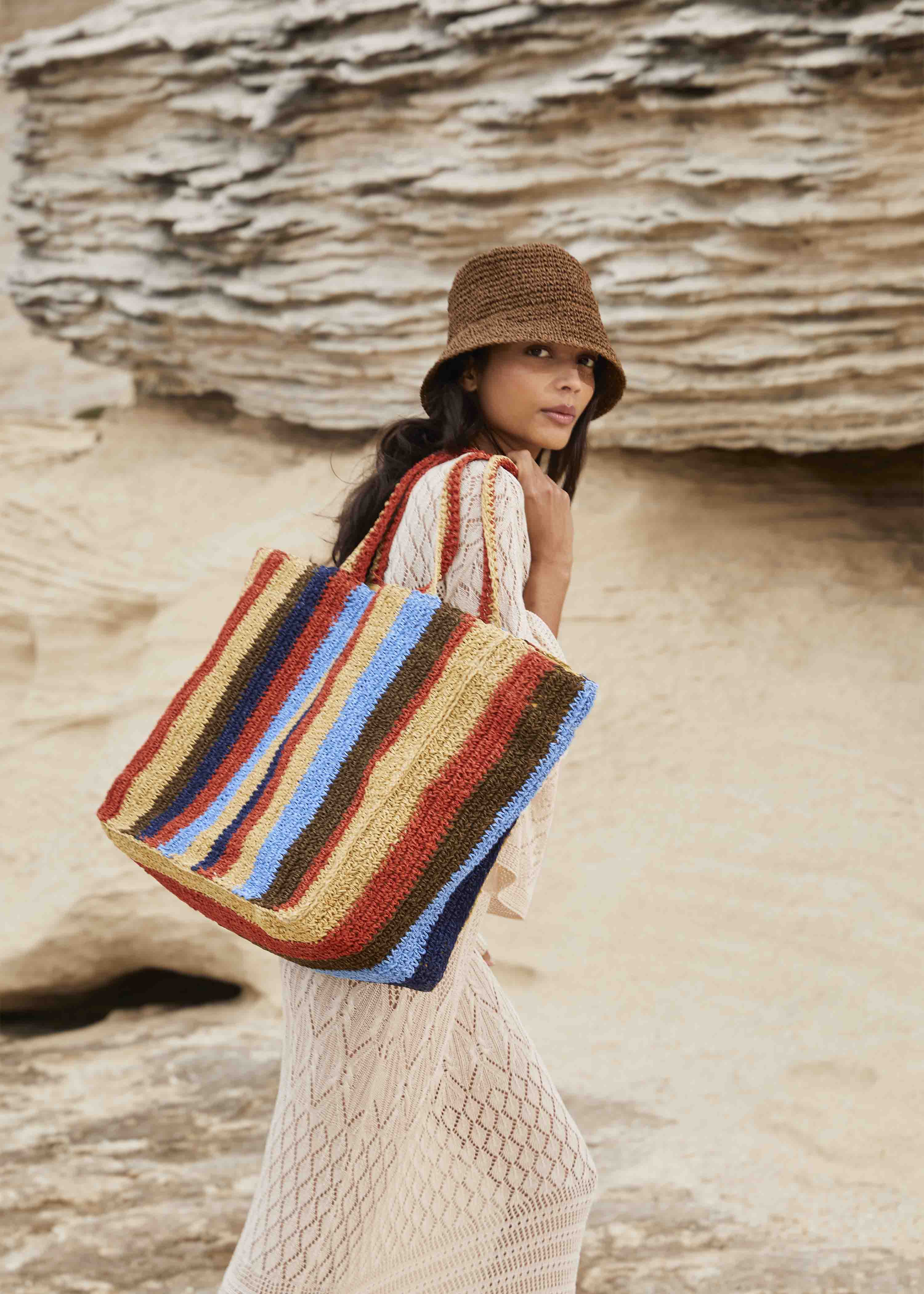 Sac cabas raphia multicolore La Fée Maraboutée