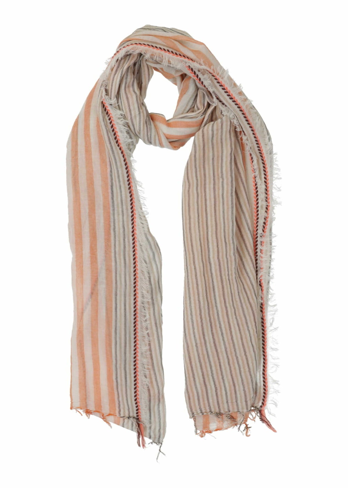 Coral and khaki striped scarf