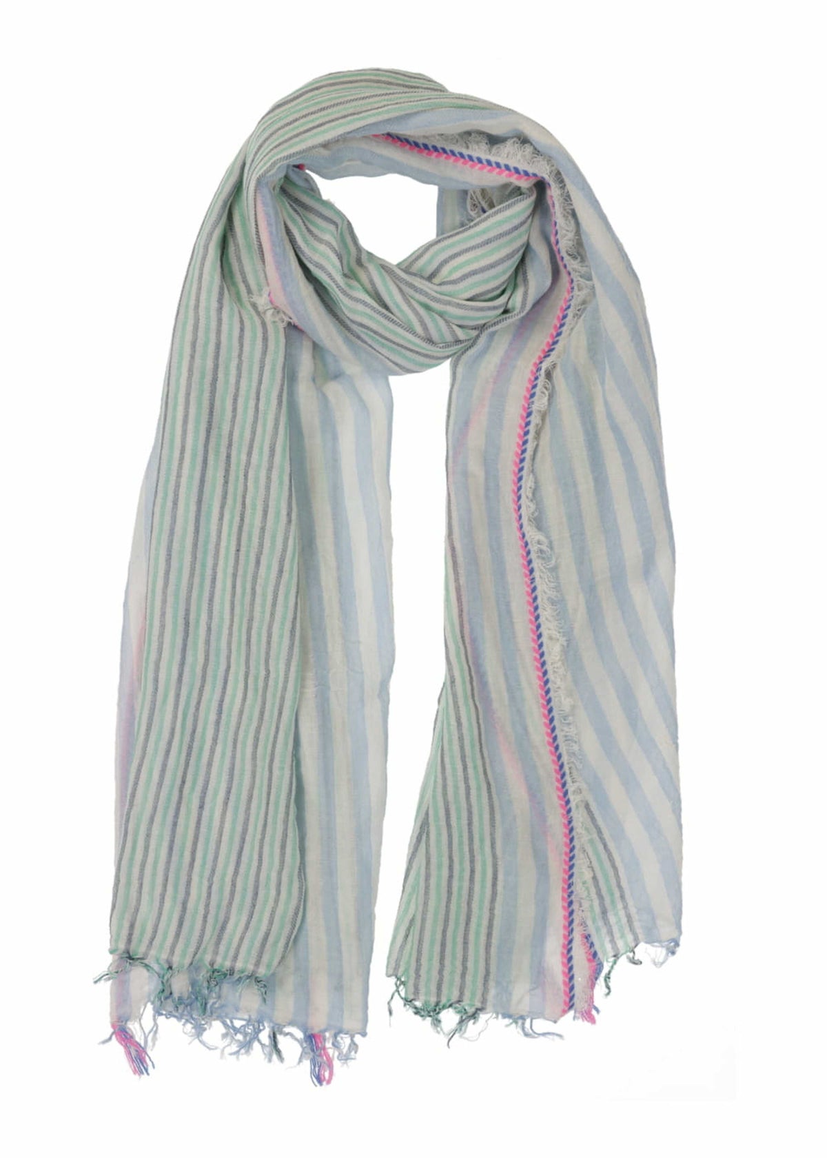 Fine stripes scarf in green cotton