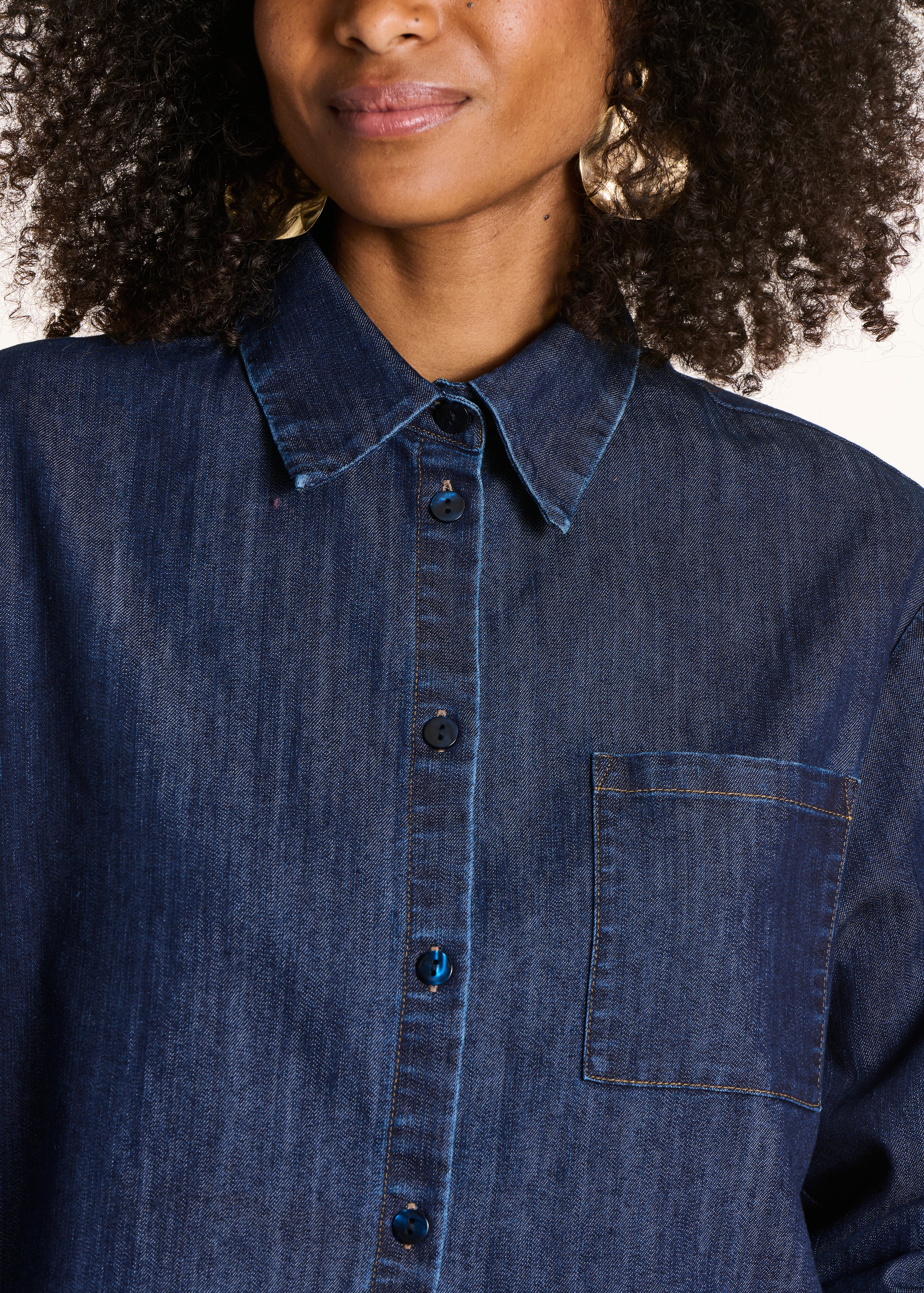 Kort raw denim overhemd