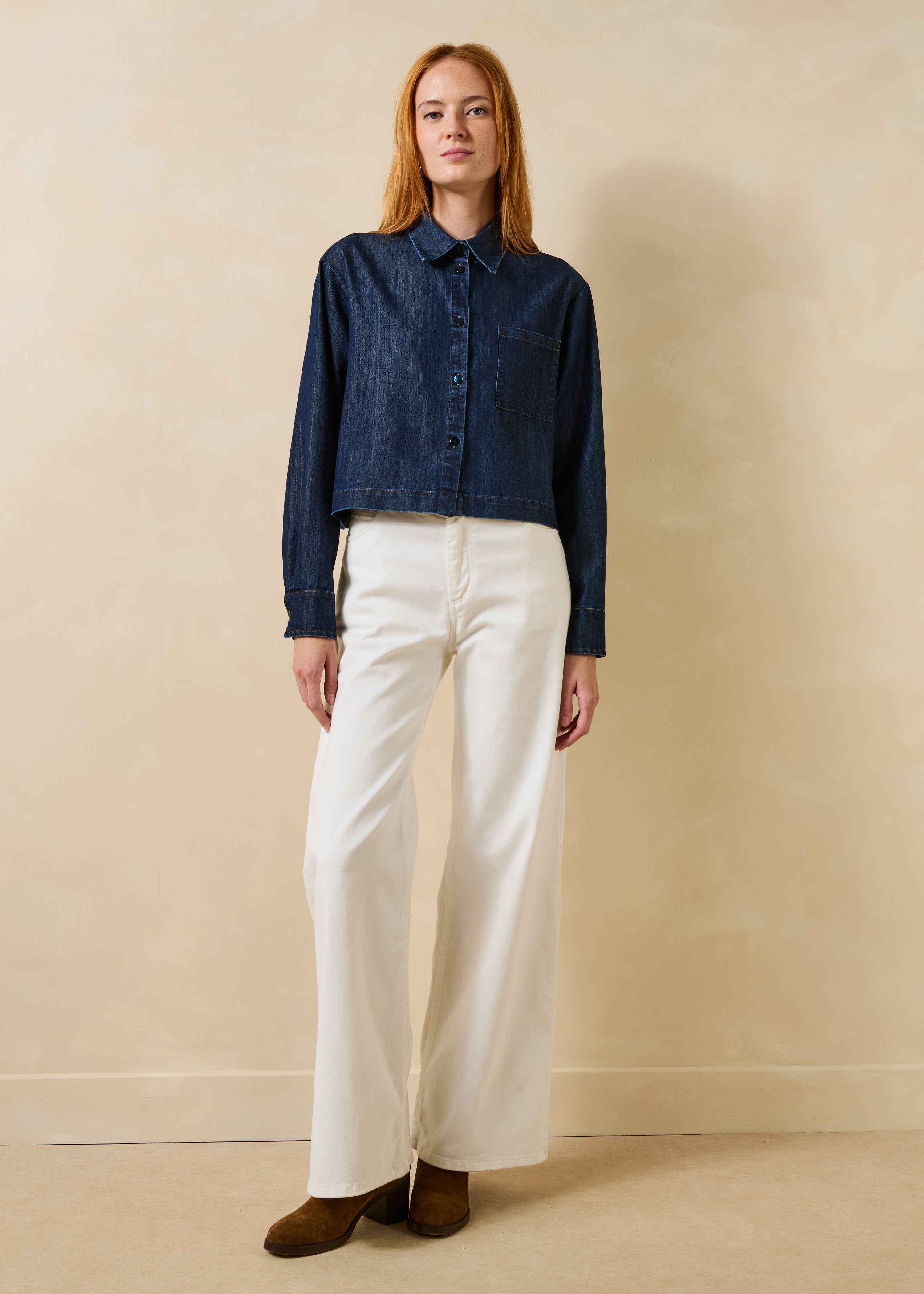 Camicia corta in denim grezzo